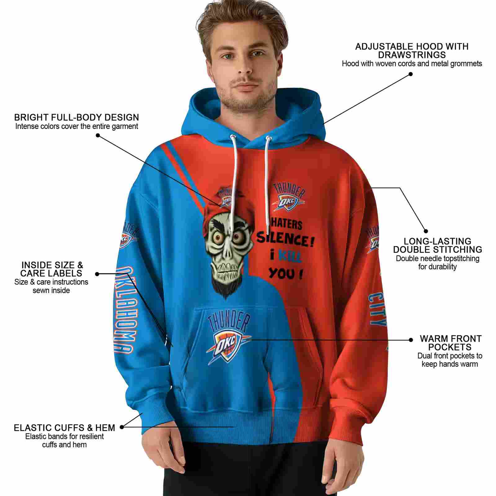 oklahoma city thunder achmed skull blue hoodie latest model