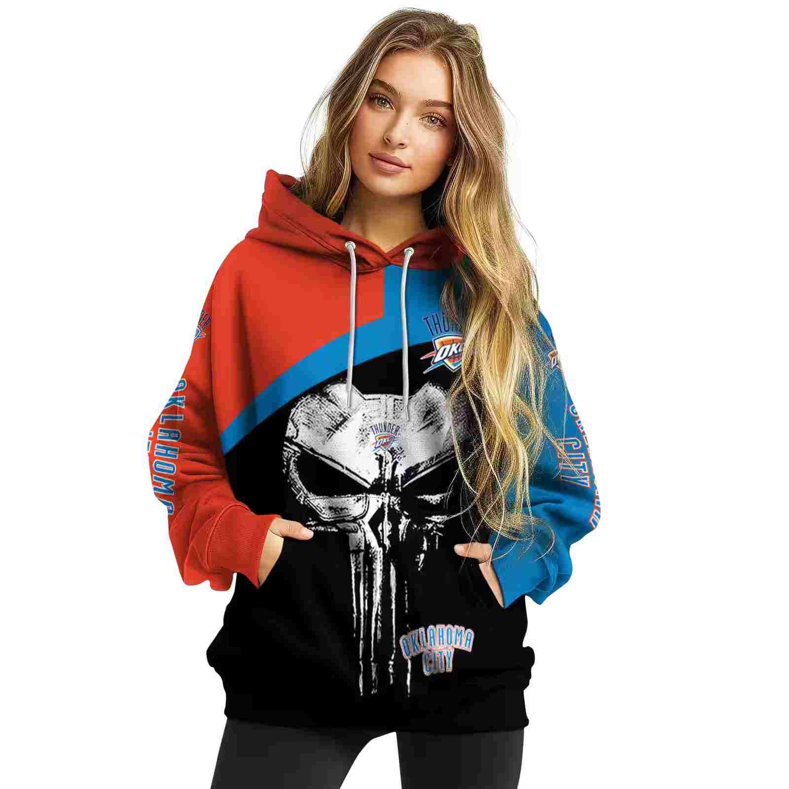 oklahoma city thunder skull punisher orange black hoodie high quality