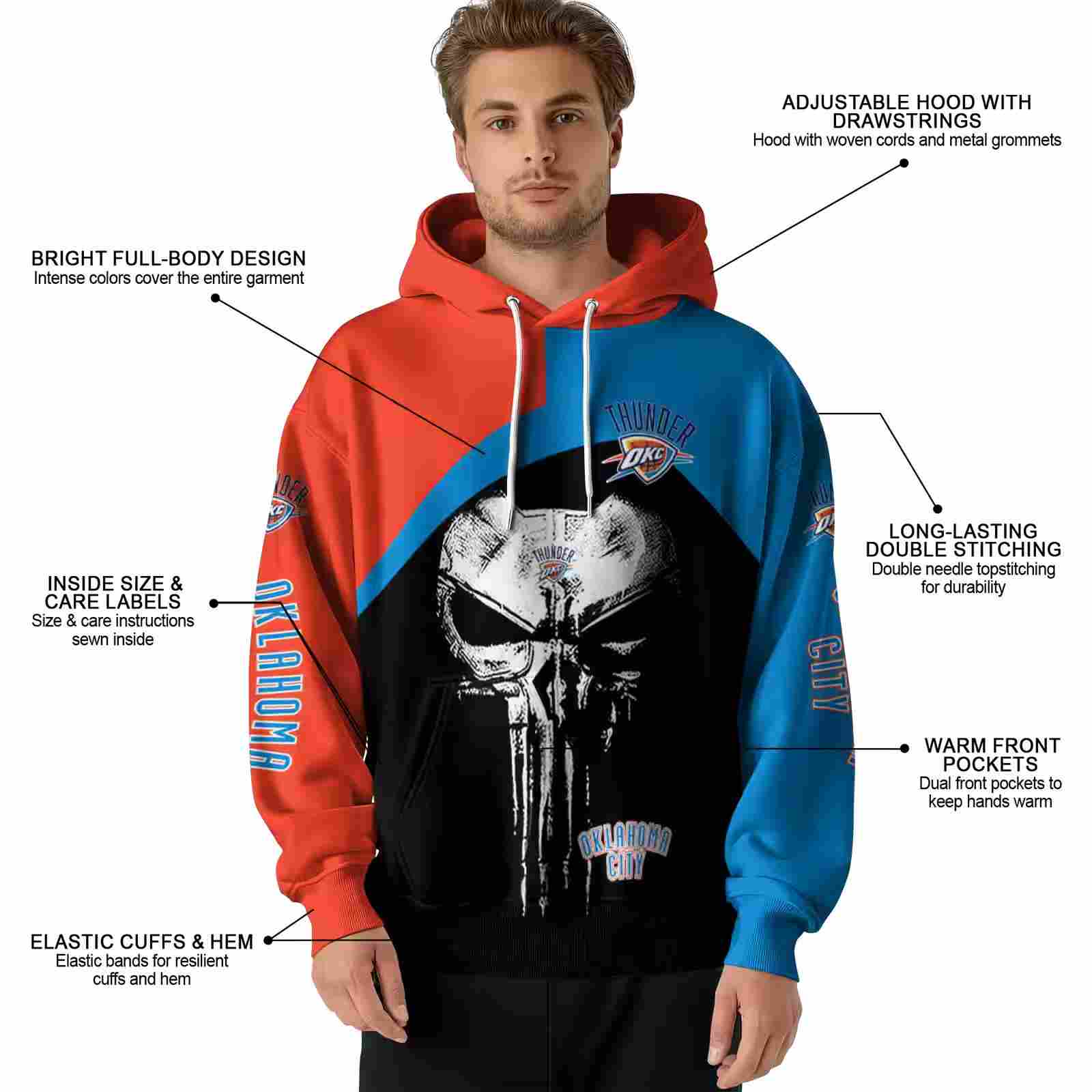 oklahoma city thunder skull punisher orange black hoodie latest model