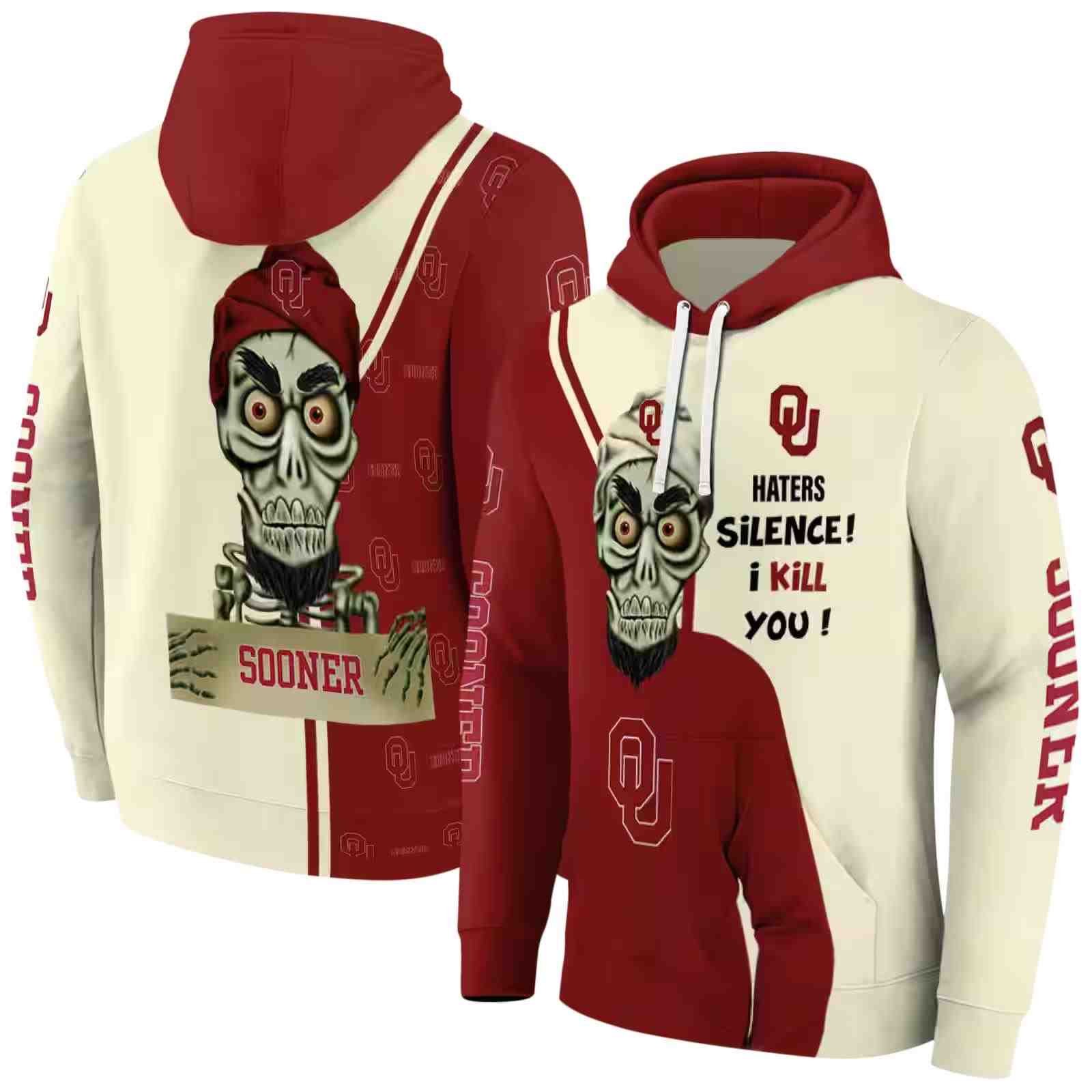 oklahoma sooners achmed skull crimson hoodie fashion forward