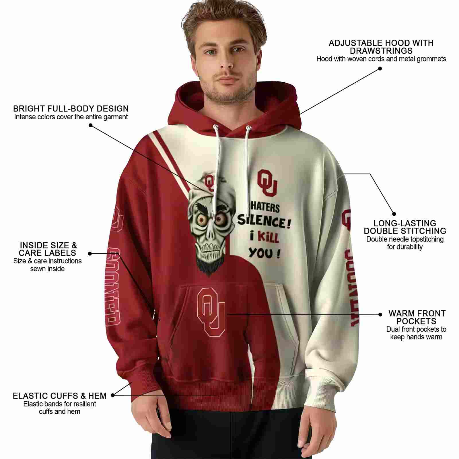 oklahoma sooners achmed skull crimson hoodie latest model