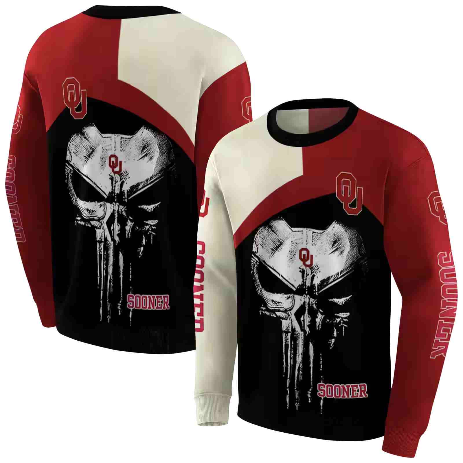 oklahoma sooners skull punisher cream black hoodie premium grade