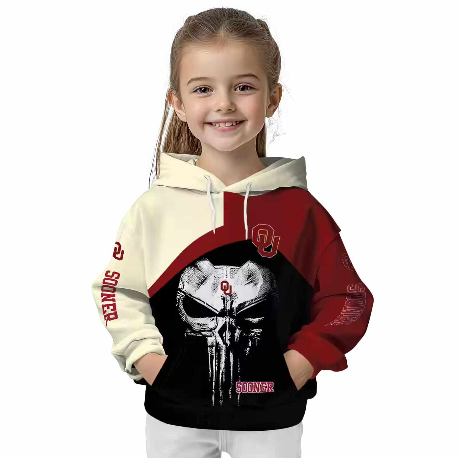 oklahoma sooners skull punisher cream black hoodie top rated