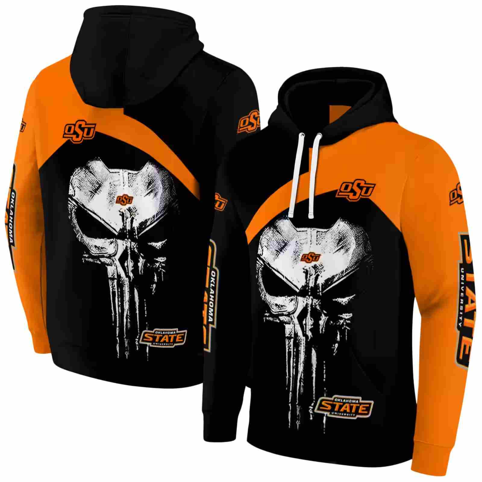 oklahoma state cowboys skull punisher black hoodie fashion forward