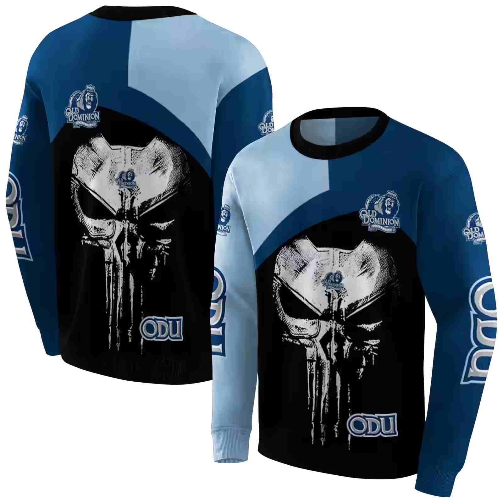 old dominion monarchs skull punisher light blue black hoodie premium grade