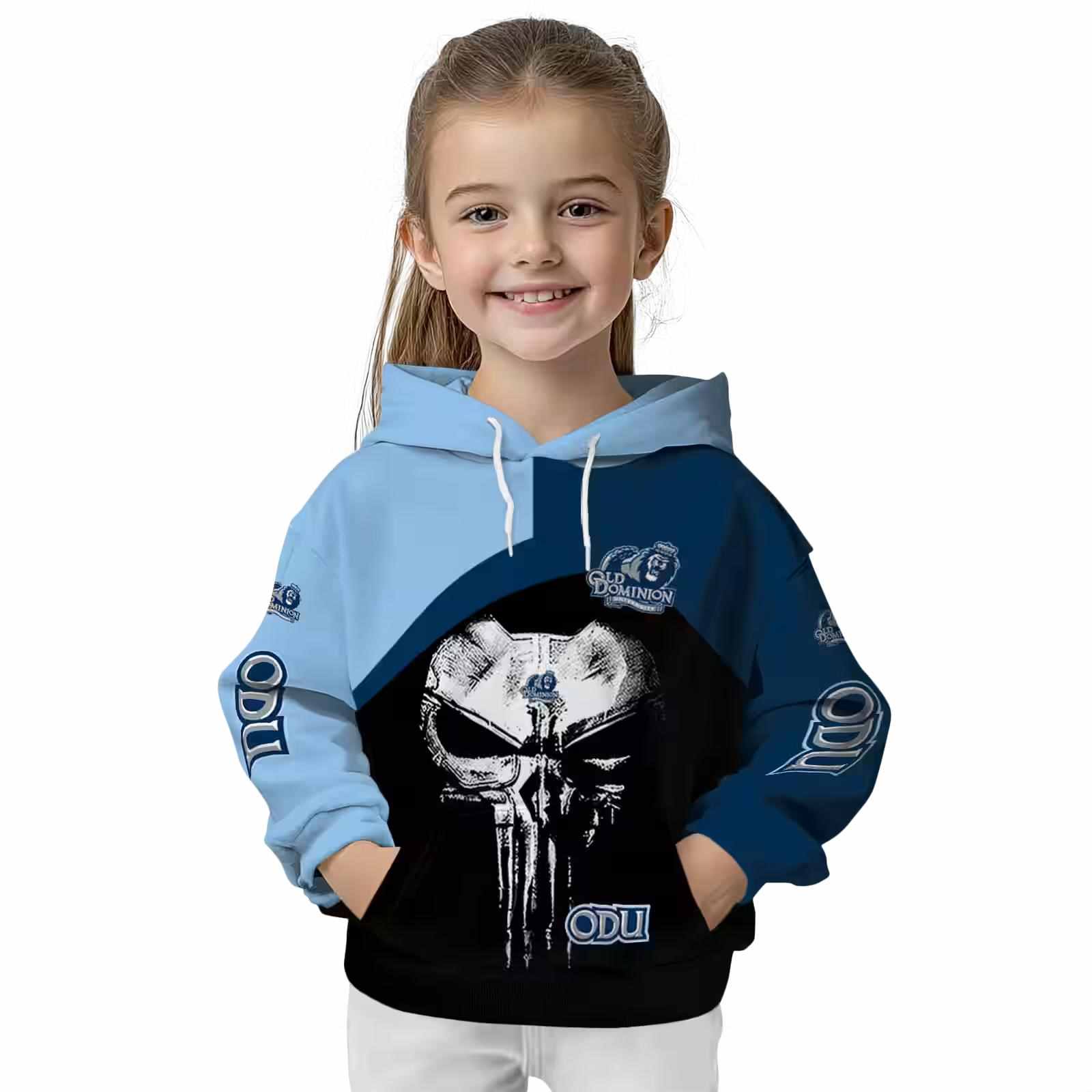 old dominion monarchs skull punisher light blue black hoodie top rated