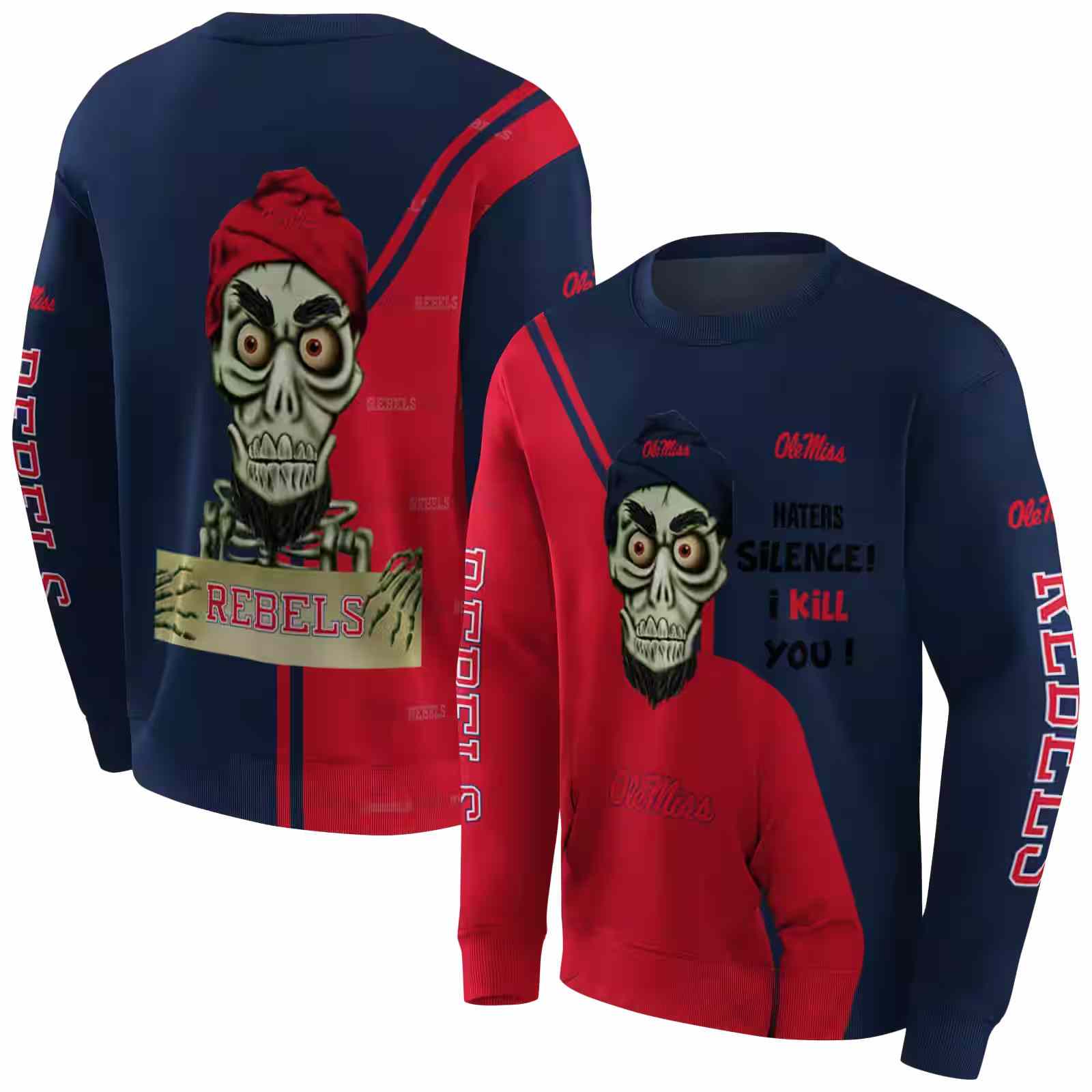 ole miss rebels achmed skull red hoodie premium grade