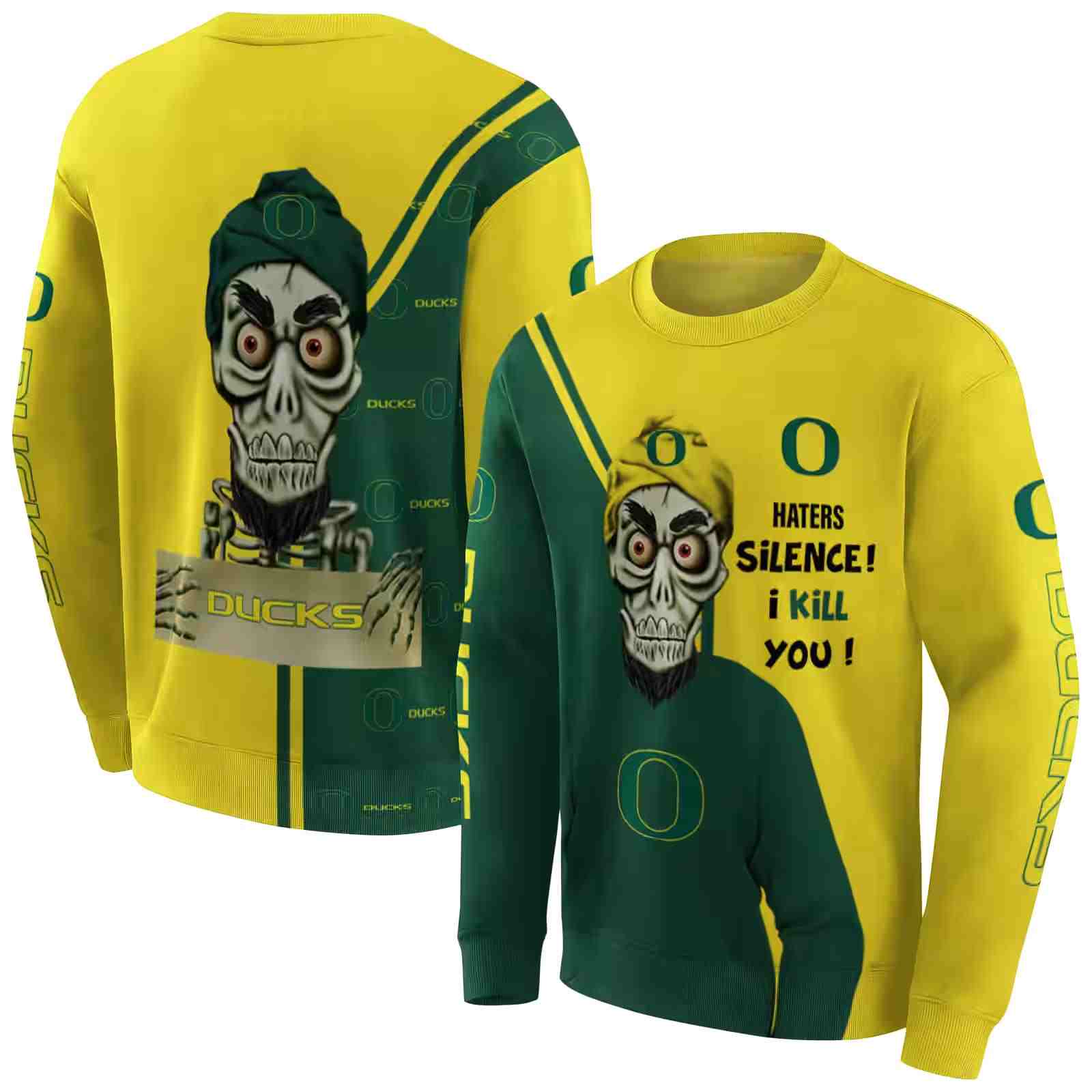 oregon ducks achmed skull green hoodie premium grade