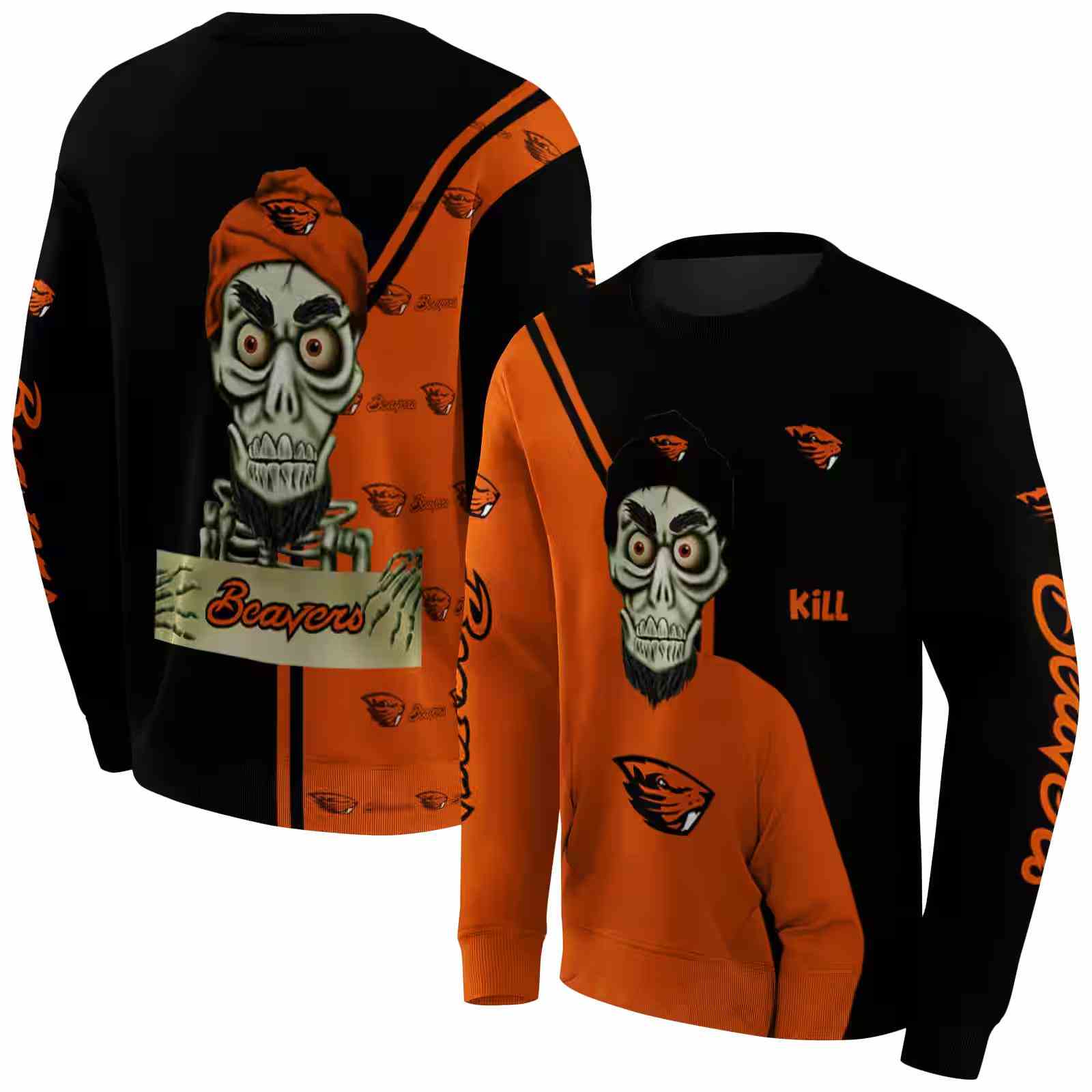 oregon state beavers achmed skull orange hoodie premium grade