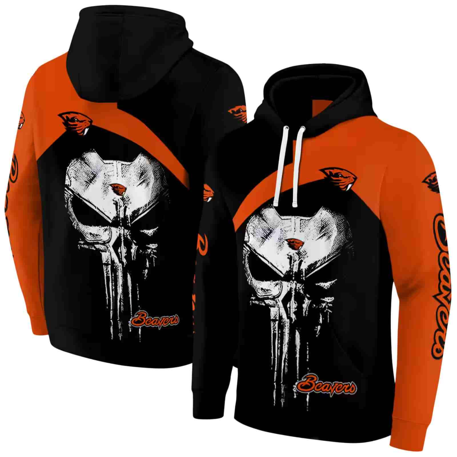 oregon state beavers skull punisher black hoodie fashion forward