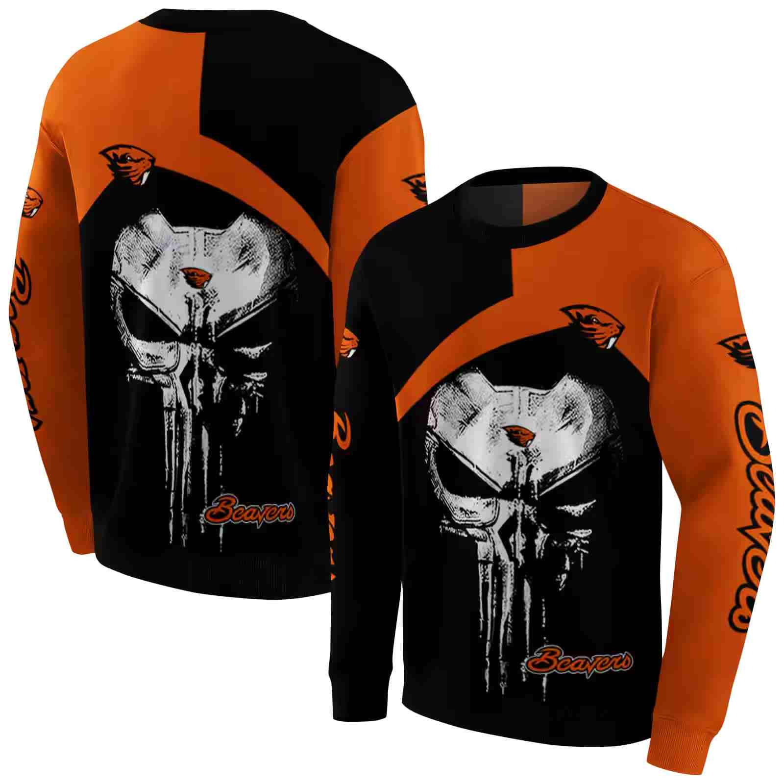 oregon state beavers skull punisher black hoodie premium grade