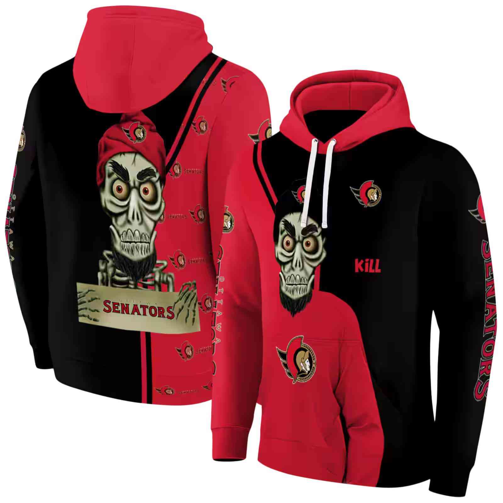 ottawa senators achmed skull red hoodie fashion forward