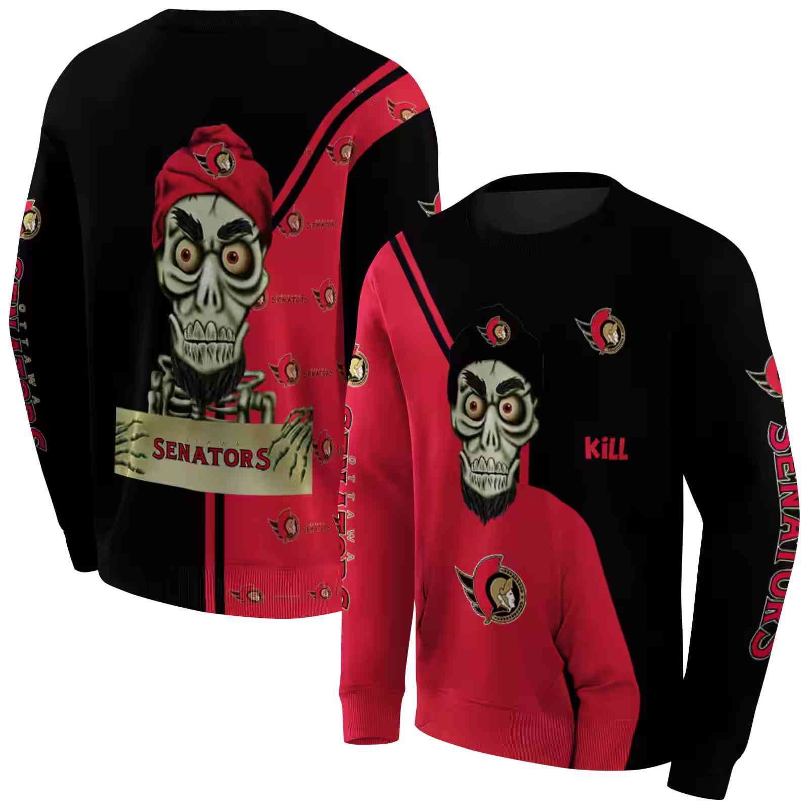 ottawa senators achmed skull red hoodie premium grade