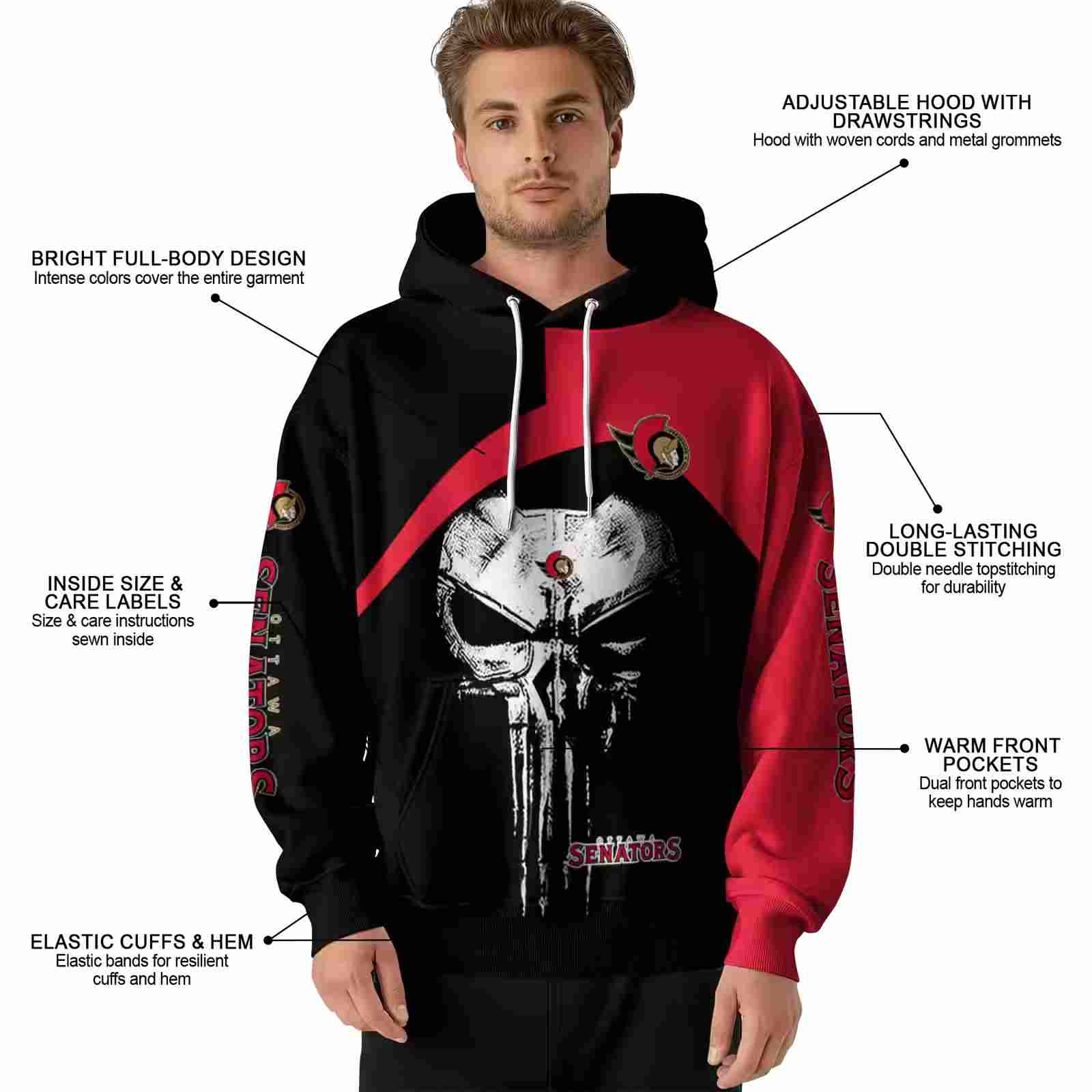 ottawa senators skull punisher black hoodie latest model