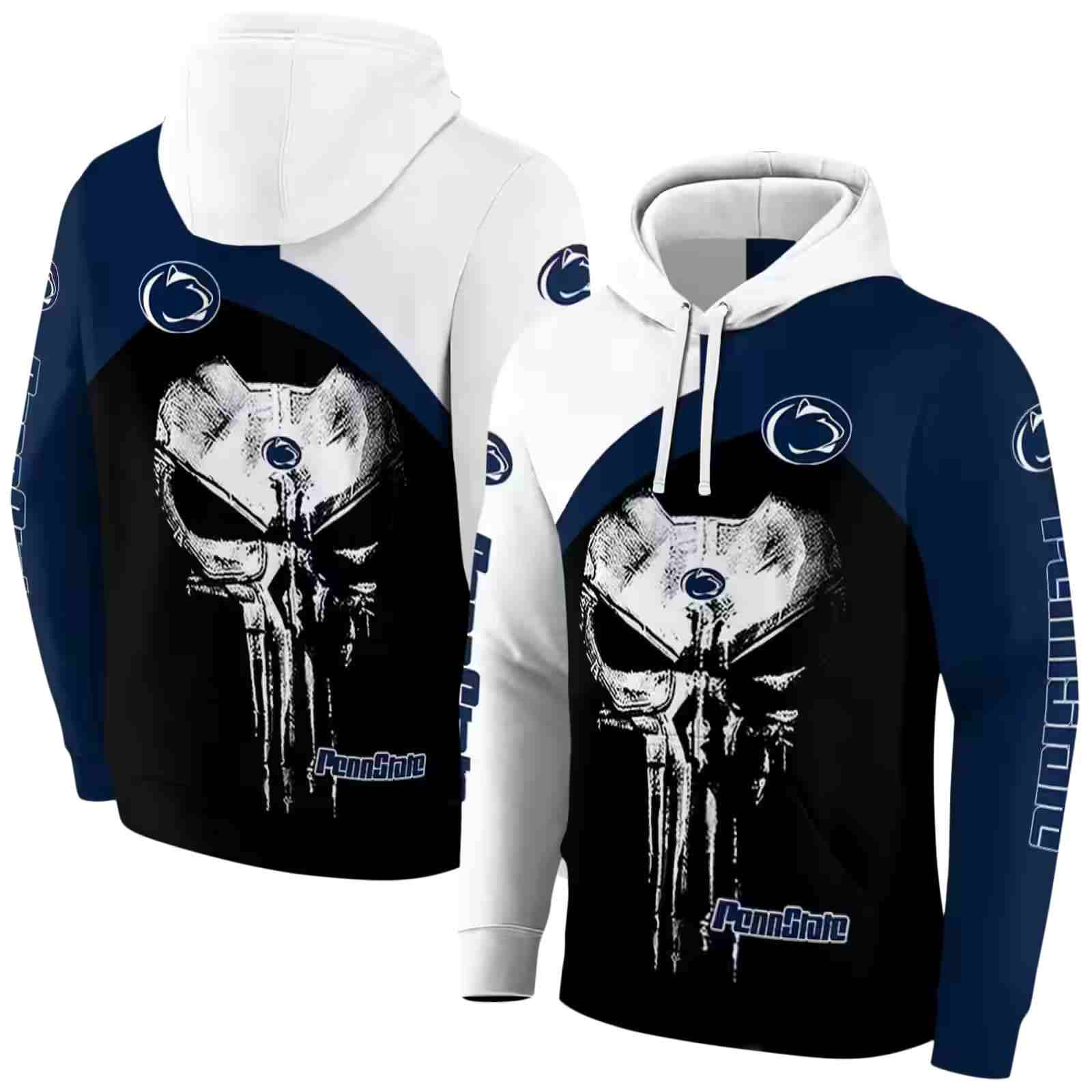 penn state nittany lions skull punisher white black hoodie fashion forward