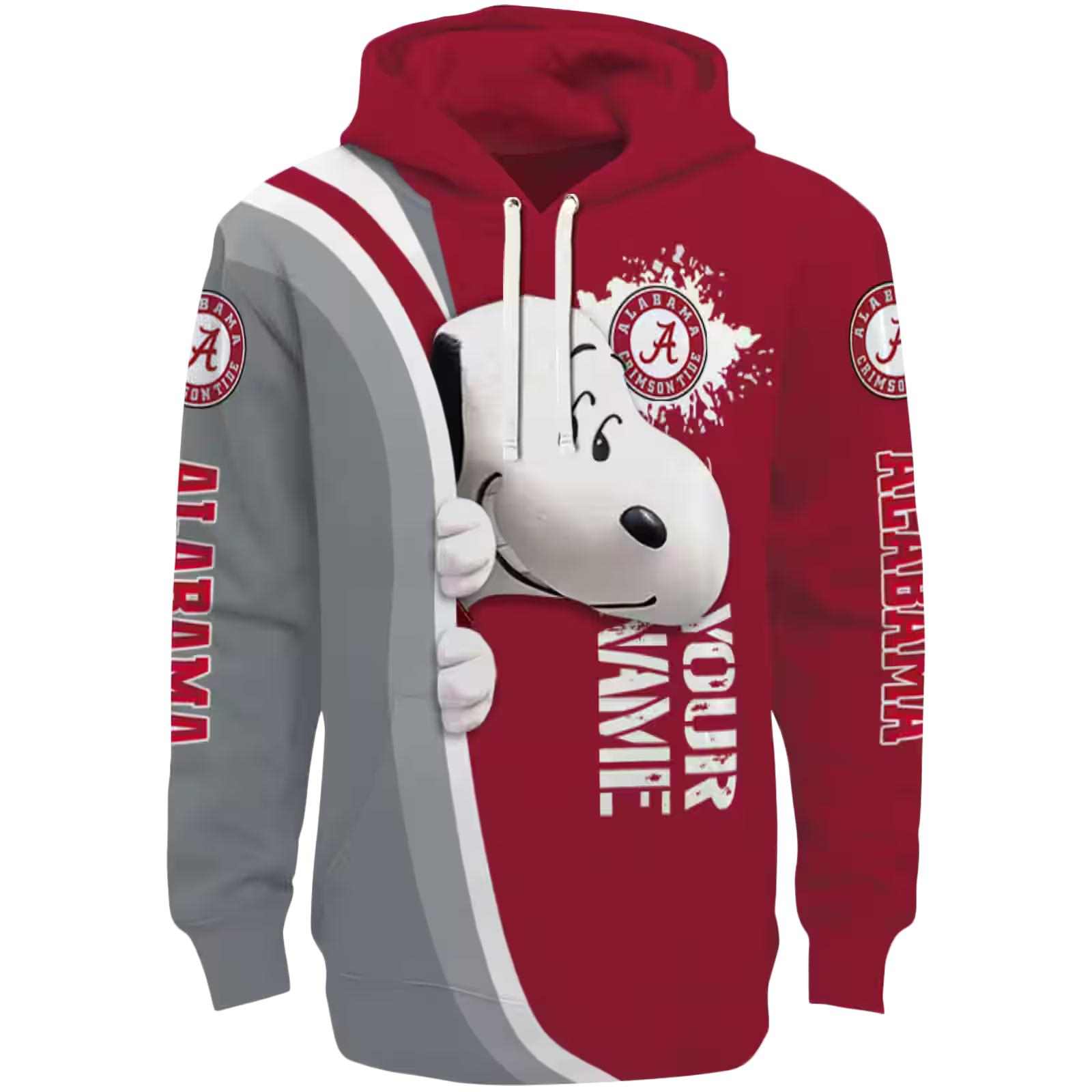 Personalized Alabama Crimson Tide Peeking Snoopy Crimson Hoodie