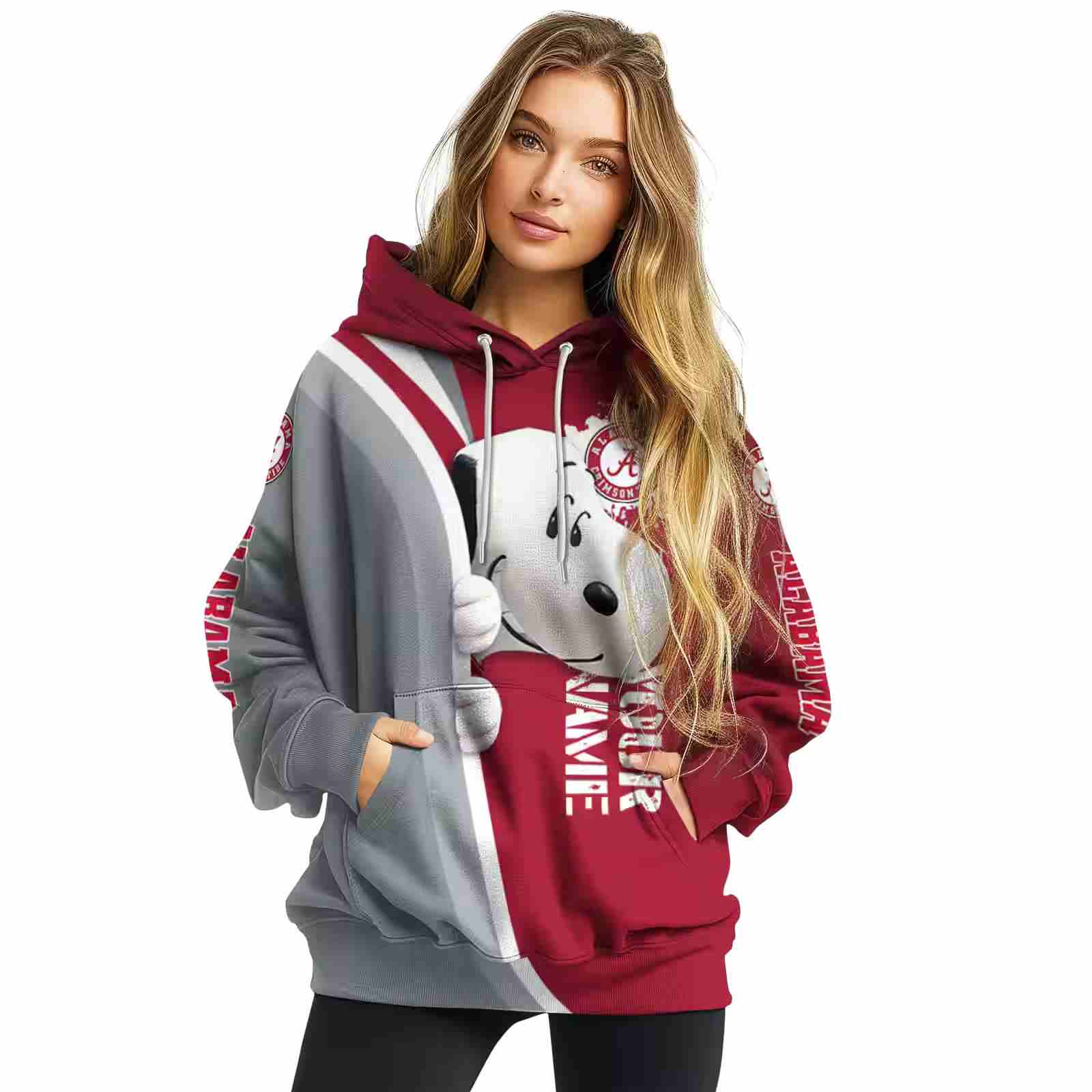 personalized alabama crimson tide peeking snoopy crimson hoodie high quality