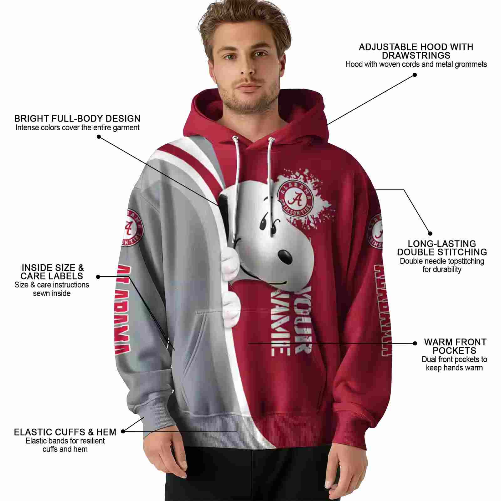 personalized alabama crimson tide peeking snoopy crimson hoodie latest model