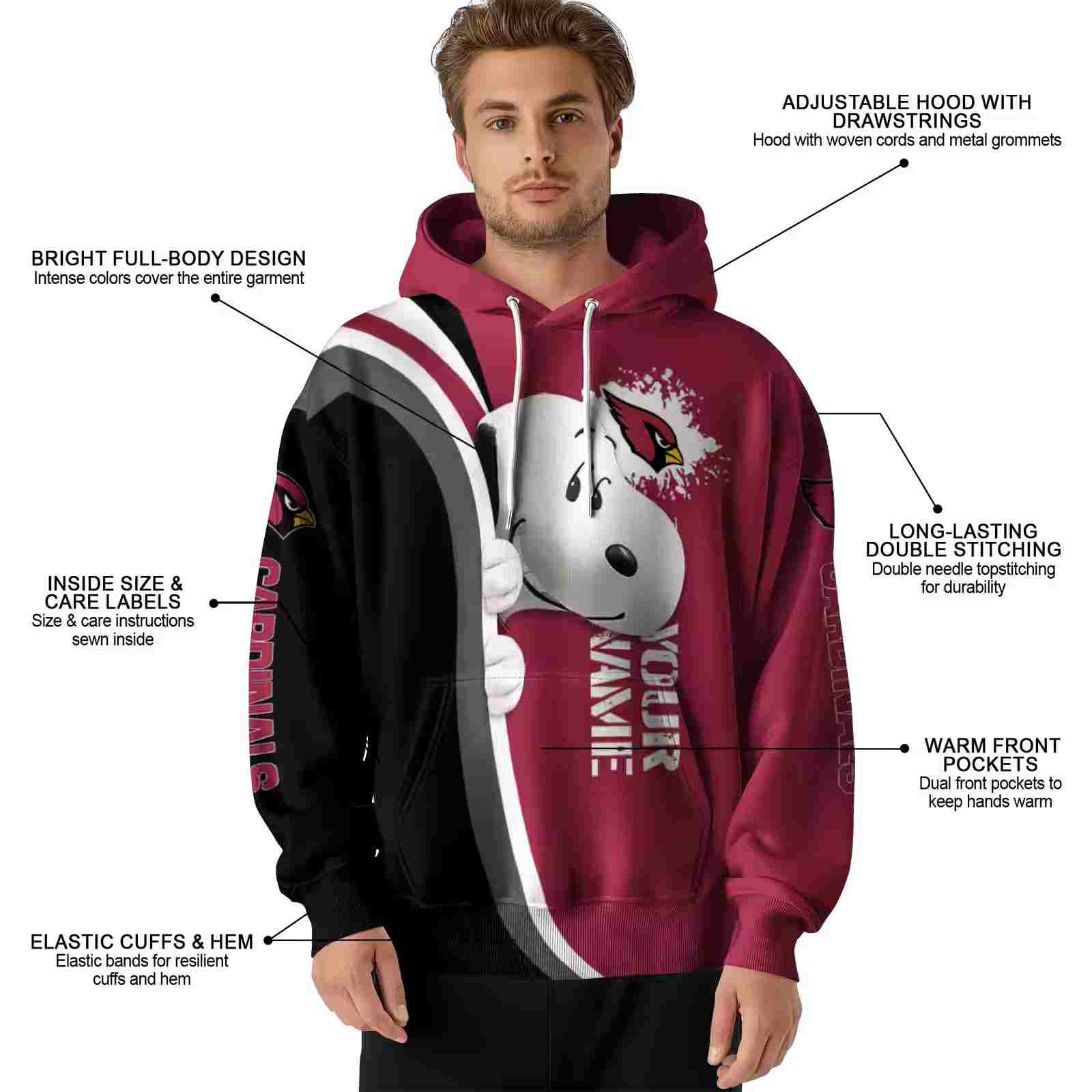 personalized arizona cardinals peeking snoopy red hoodie latest model