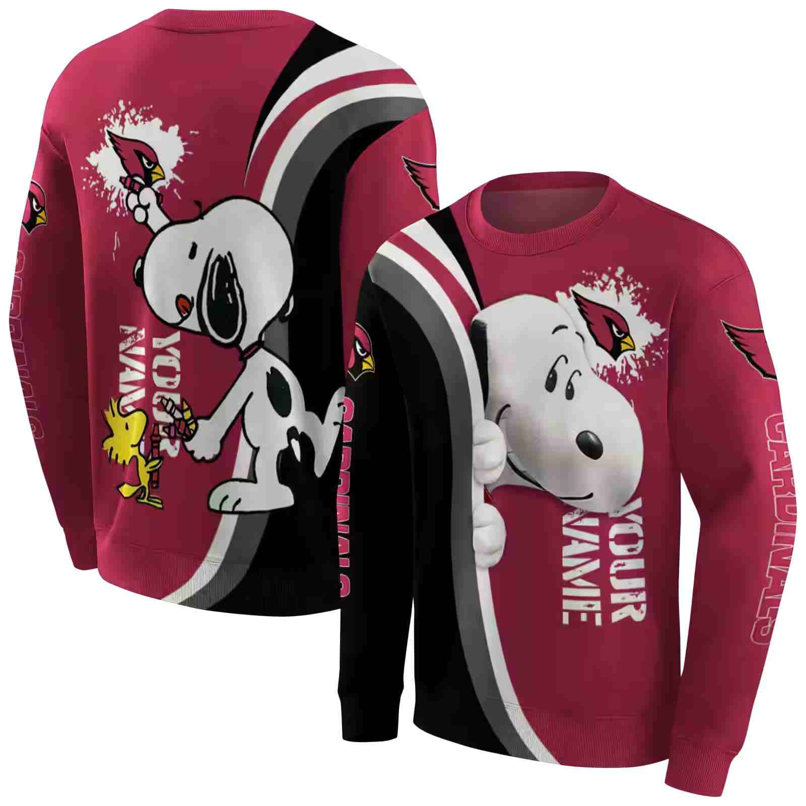 personalized arizona cardinals peeking snoopy red hoodie premium grade