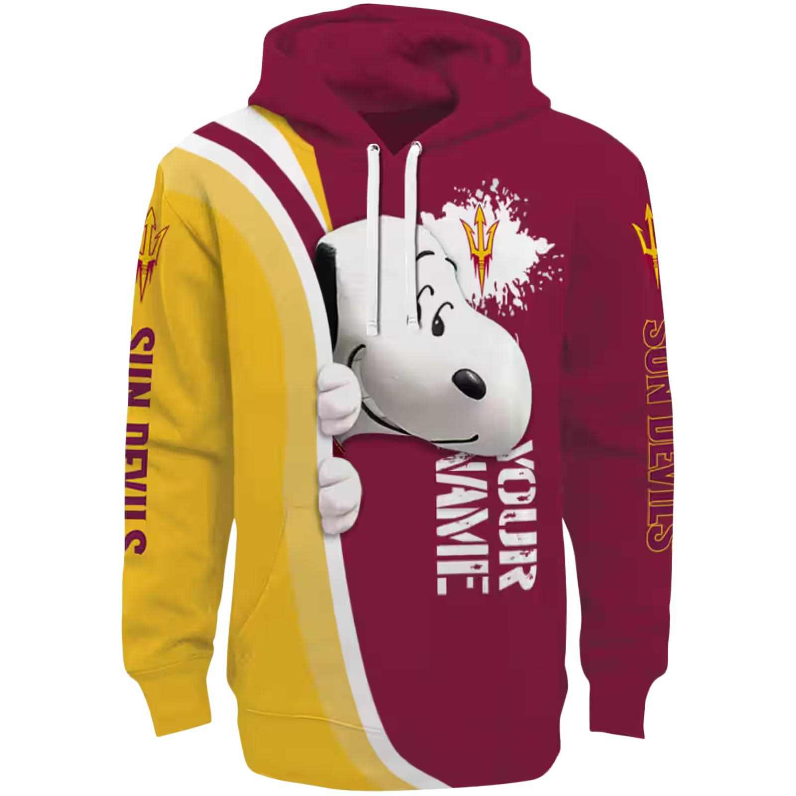 Personalized Arizona State Sun Devils Peeking Snoopy Maroon Hoodie