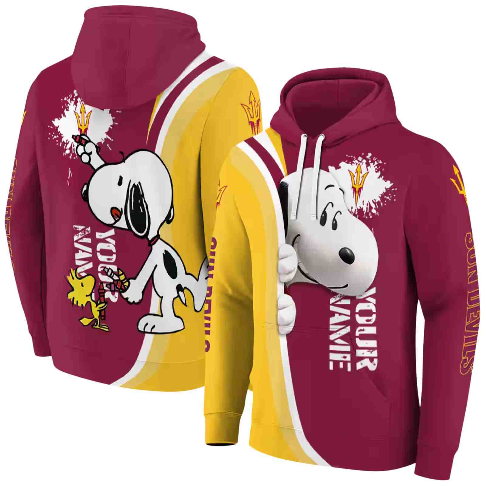 personalized arizona state sun devils peeking snoopy maroon hoodie fashion forward