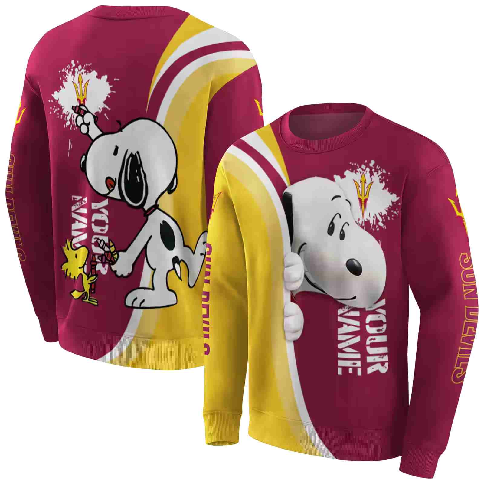 personalized arizona state sun devils peeking snoopy maroon hoodie premium grade