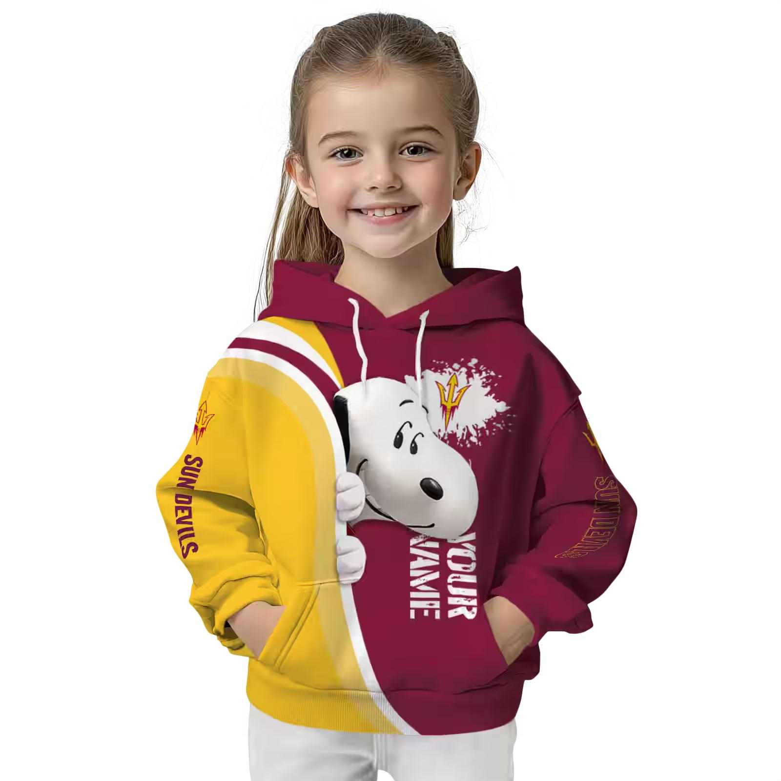 personalized arizona state sun devils peeking snoopy maroon hoodie top rated