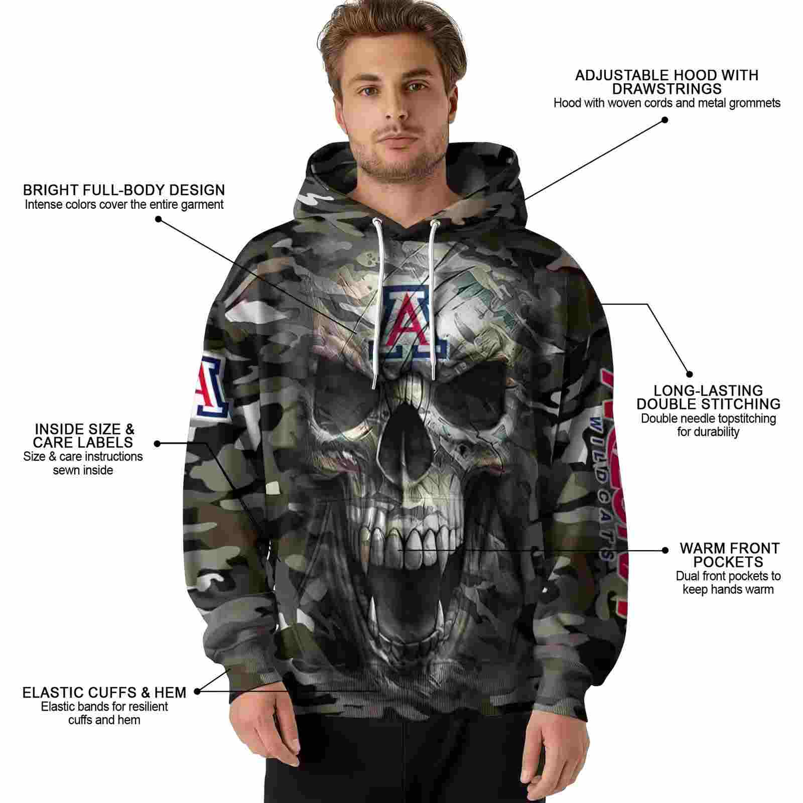 personalized arizona wildcats camo skull hoodie latest model