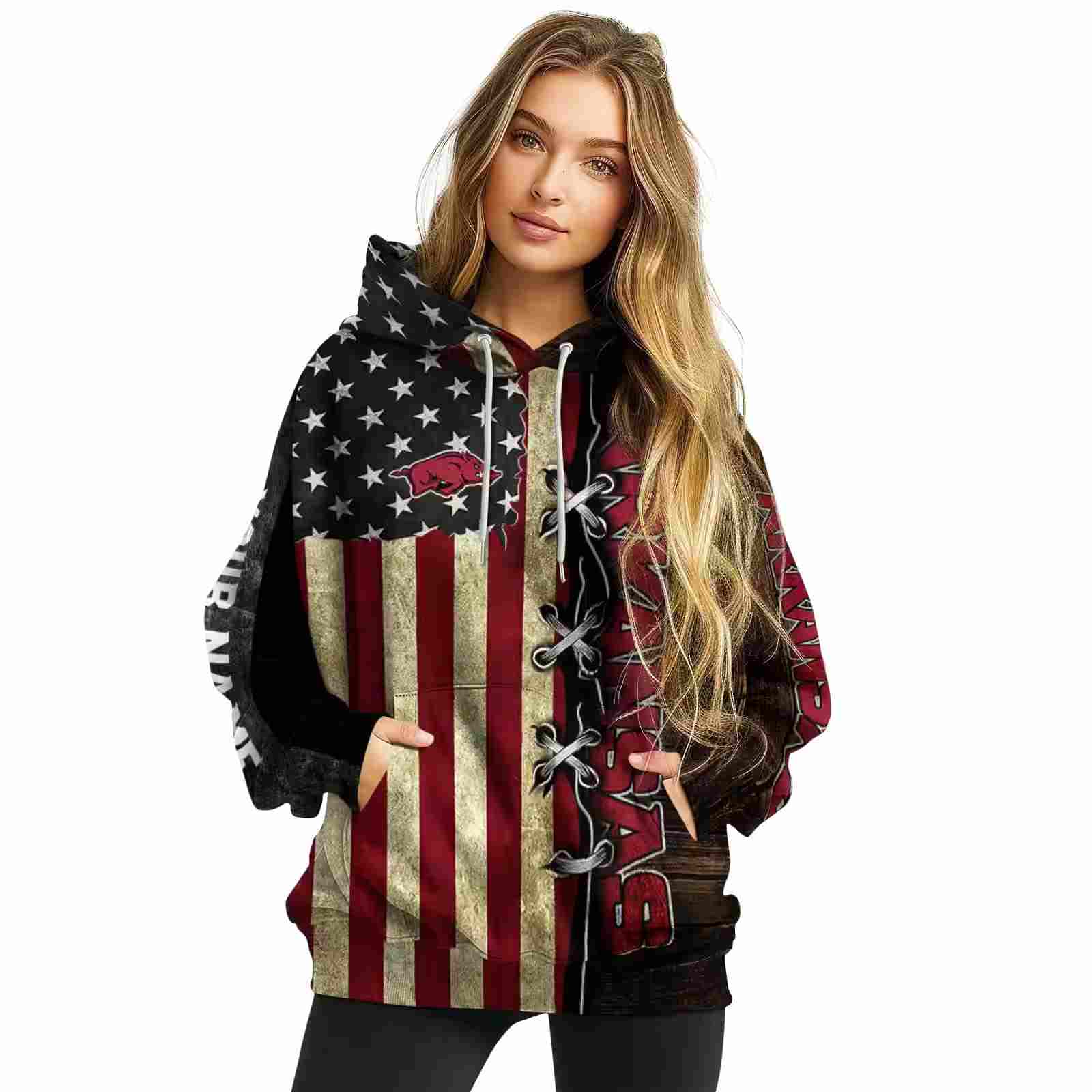 personalized arkansas razorbacks american pride hoodie high quality