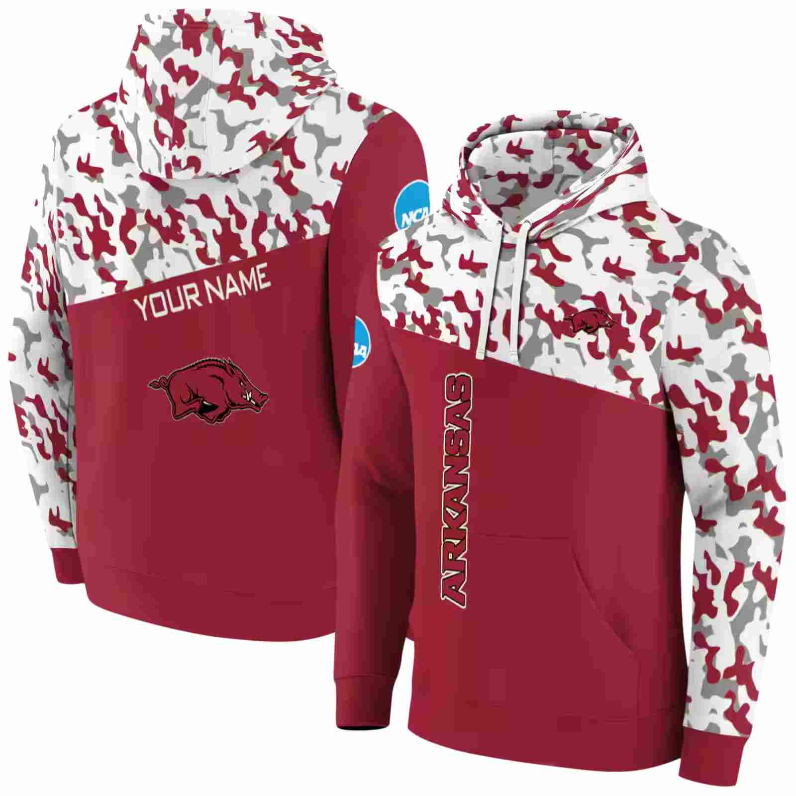 personalized arkansas razorbacks camo pattern red hoodie fashion forward