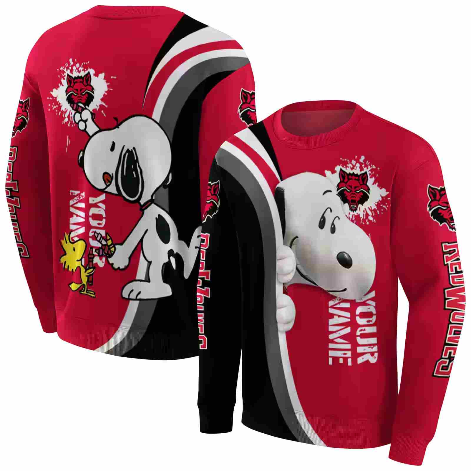 personalized arkansas state red wolves peeking snoopy scarlet hoodie premium grade