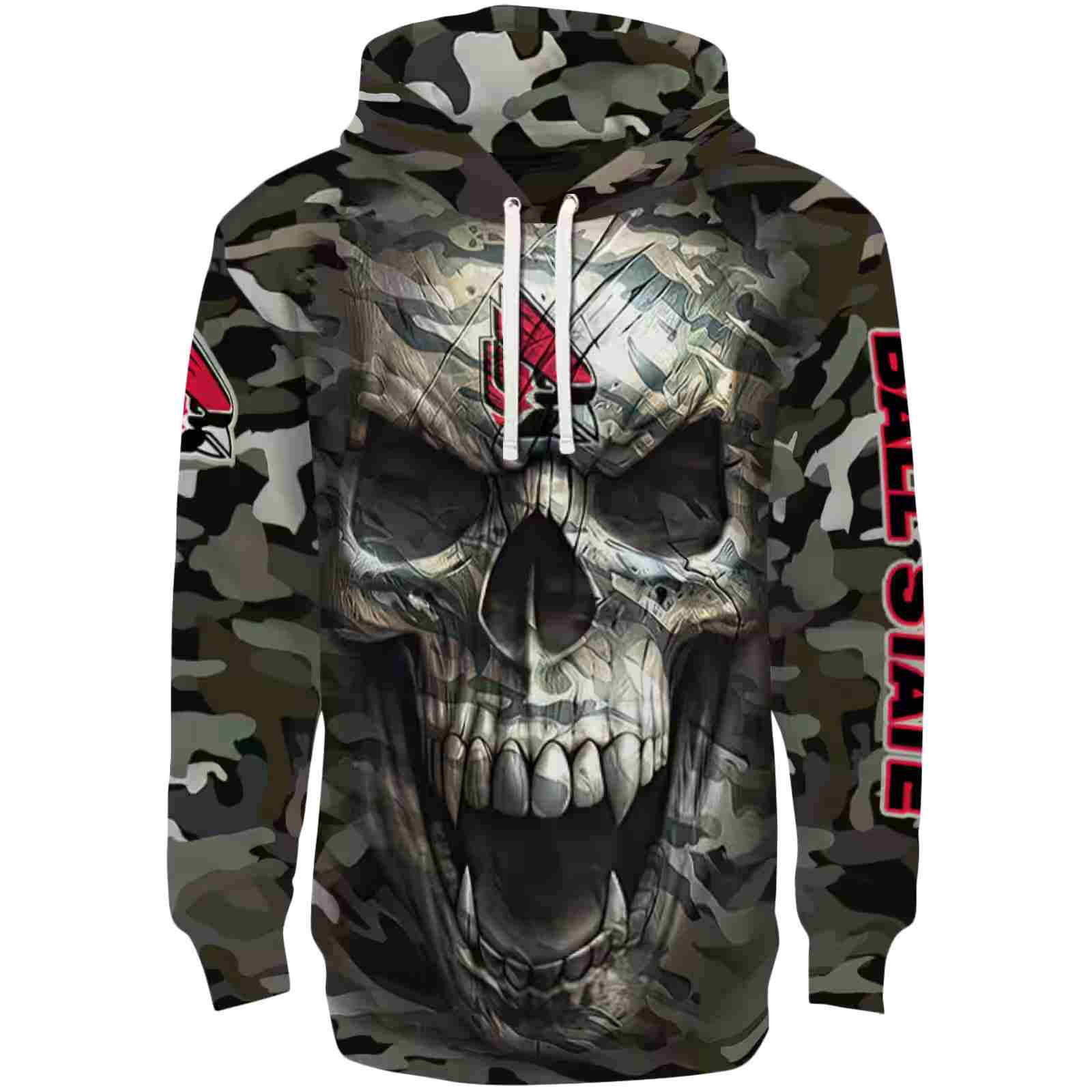 Personalized Ball State Cardinals Camo Skull Hoodie
