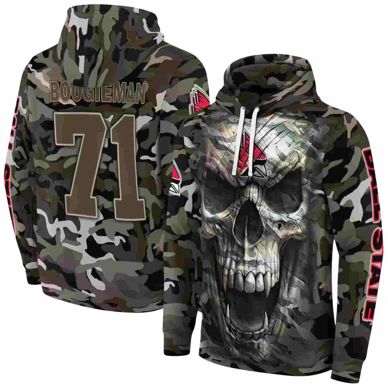 personalized ball state cardinals camo skull hoodie fashion forward