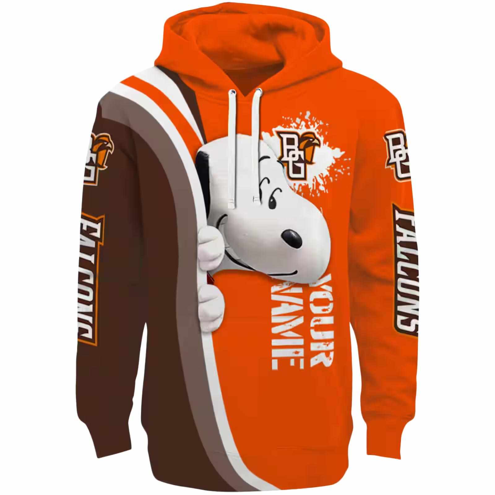 Personalized Bowling Green Falcons Peeking Snoopy Orange Hoodie
