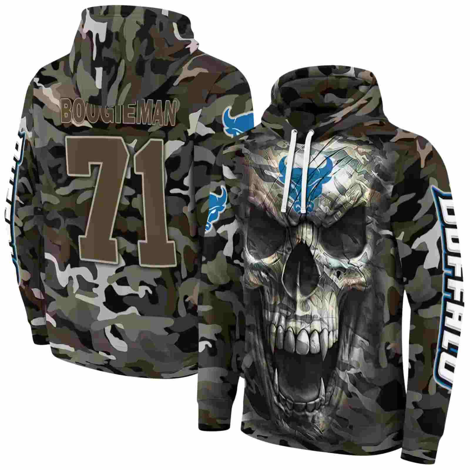 personalized buffalo bulls camo skull hoodie fashion forward
