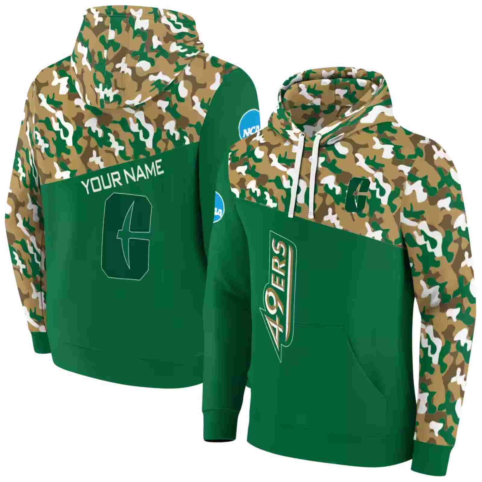 personalized charlotte 49ers camo pattern green hoodie fashion forward