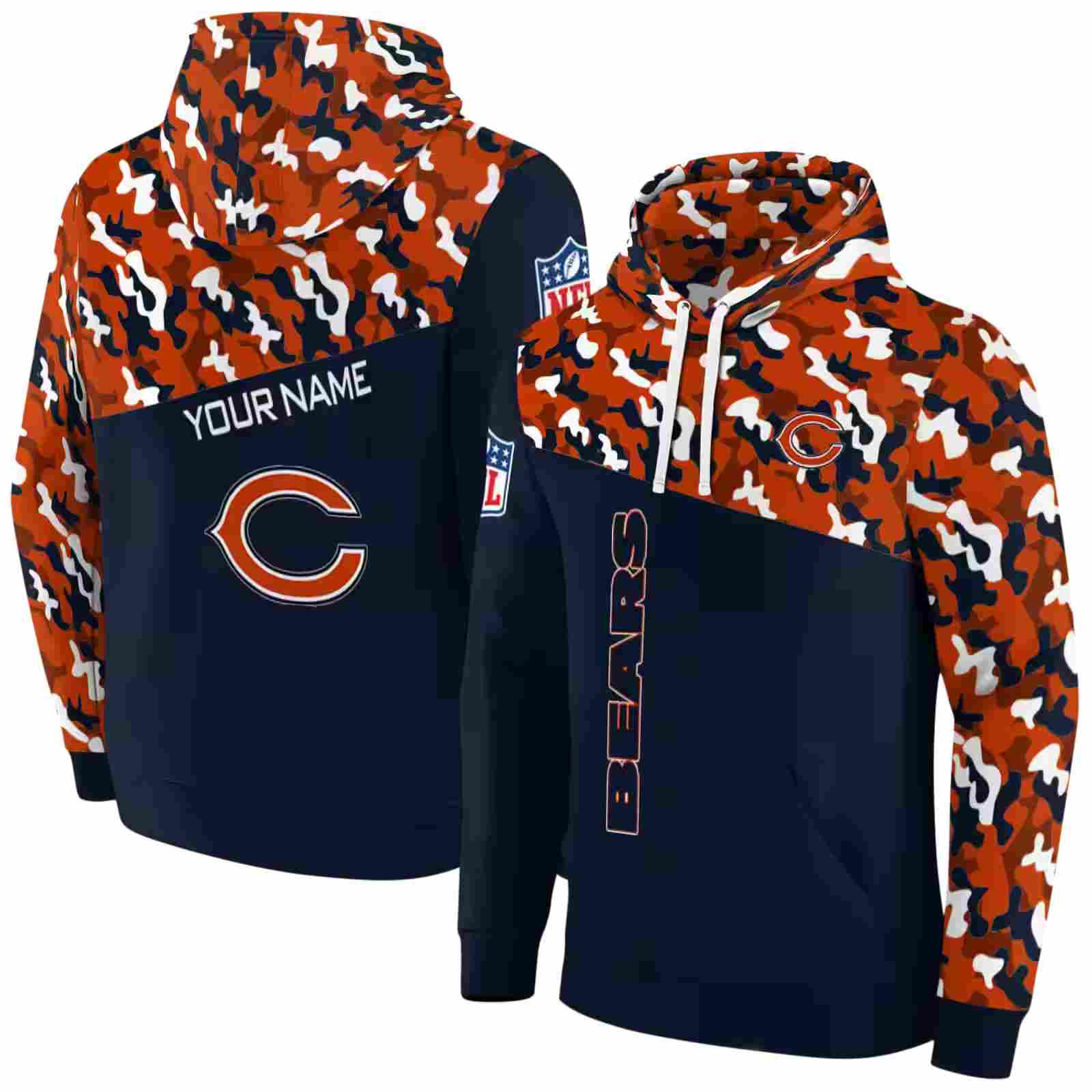 personalized chicago bears camo pattern blue hoodie fashion forward