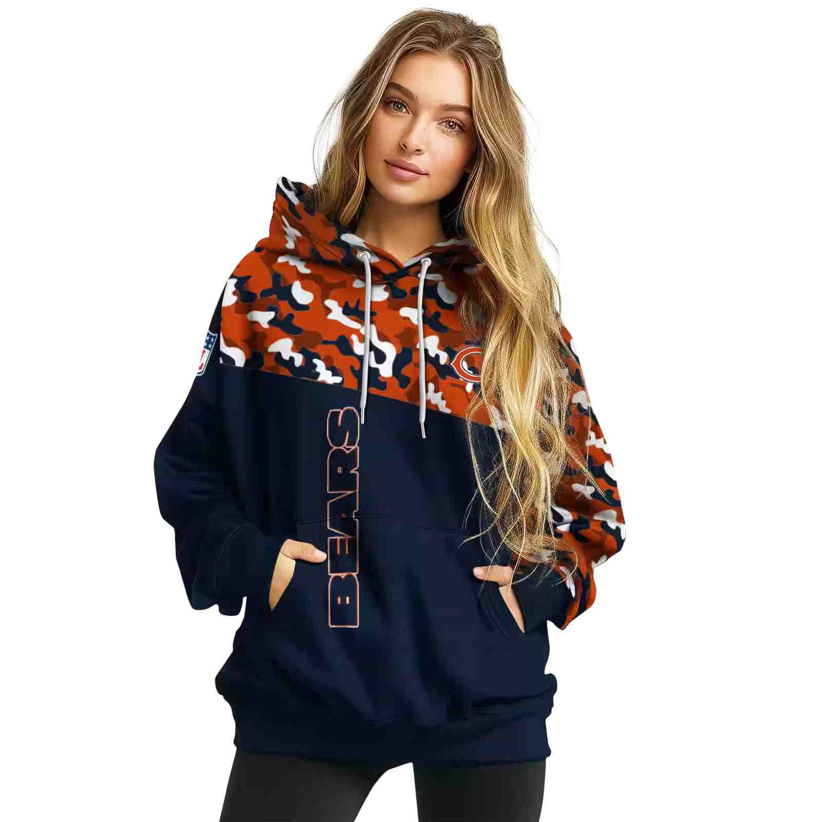 personalized chicago bears camo pattern blue hoodie high quality