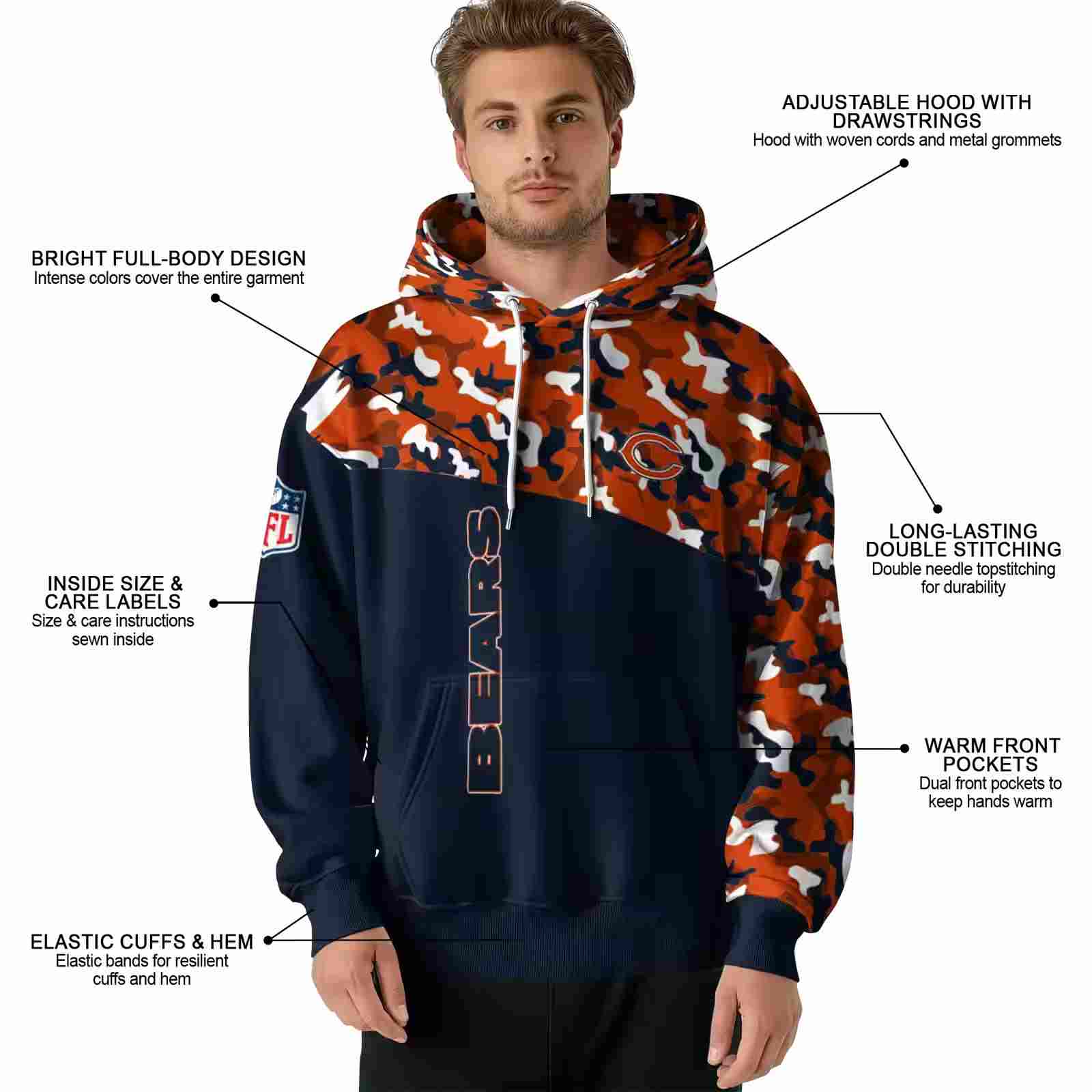 personalized chicago bears camo pattern blue hoodie latest model