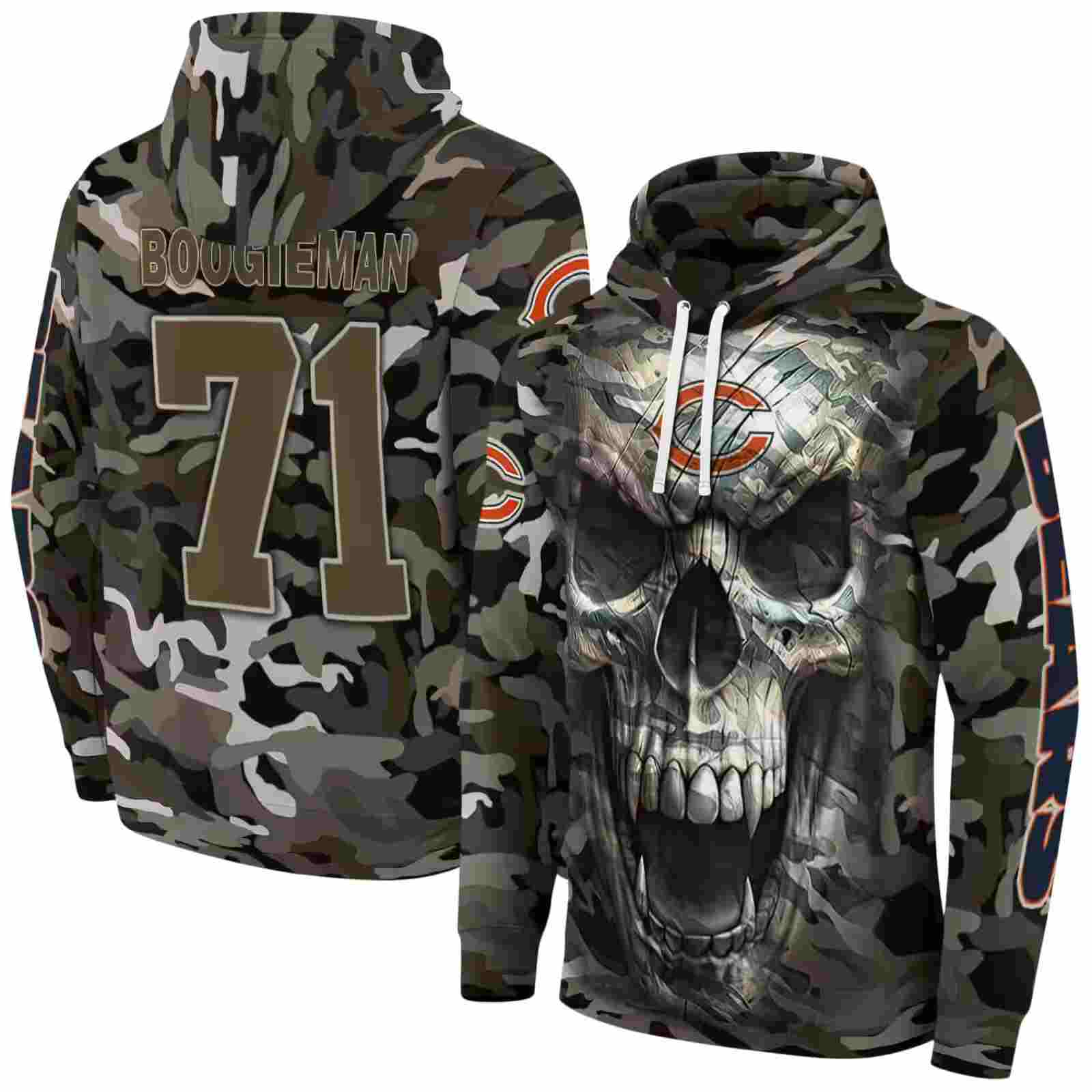 personalized chicago bears camo skull hoodie fashion forward