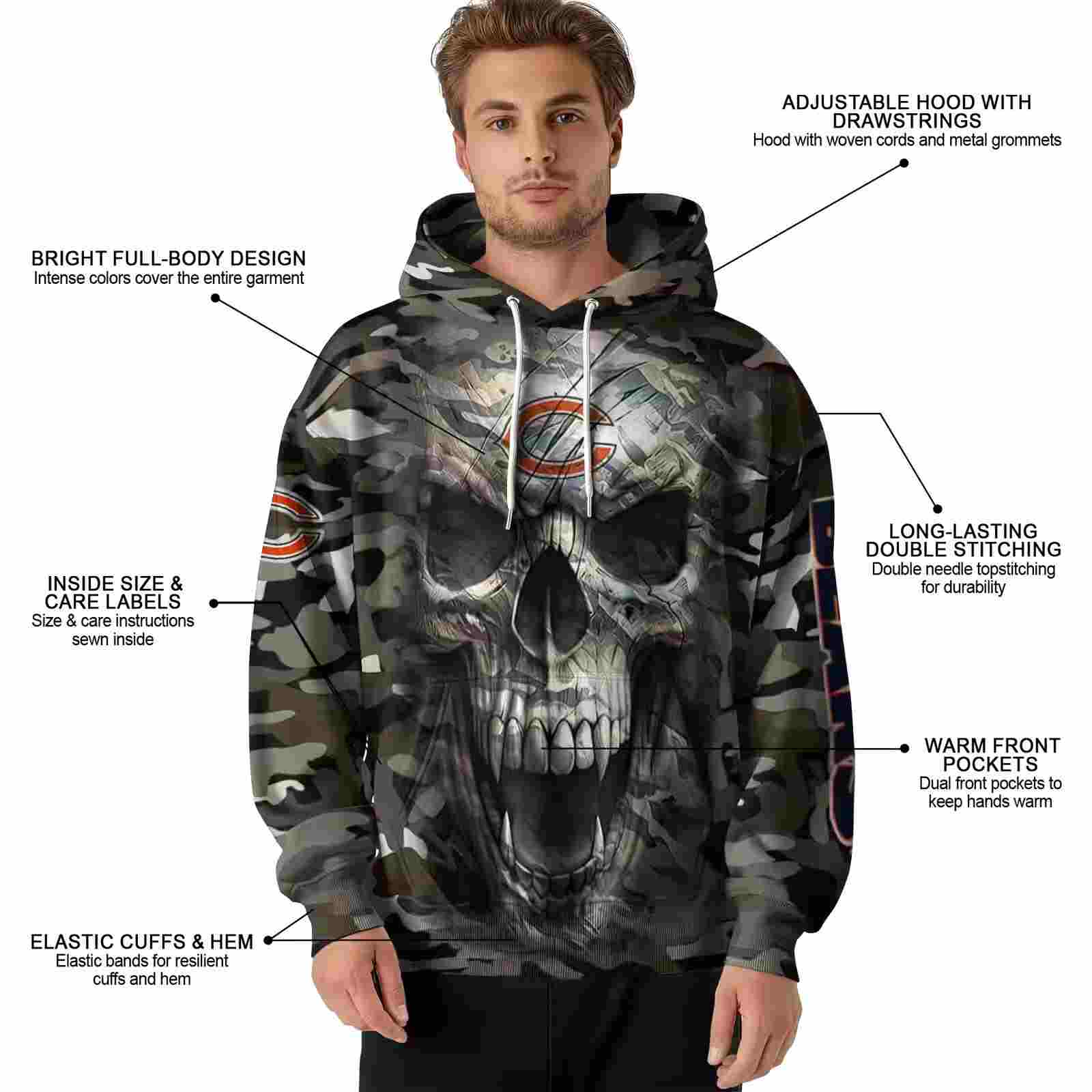 personalized chicago bears camo skull hoodie latest model