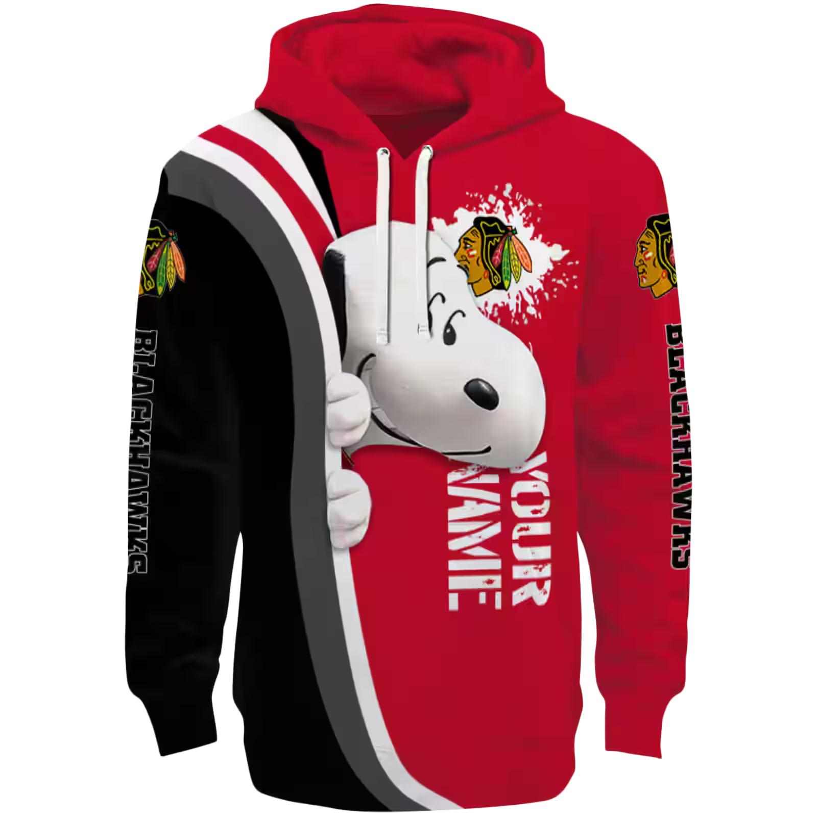 Personalized Chicago Blackhawks Peeking Snoopy Red Hoodie