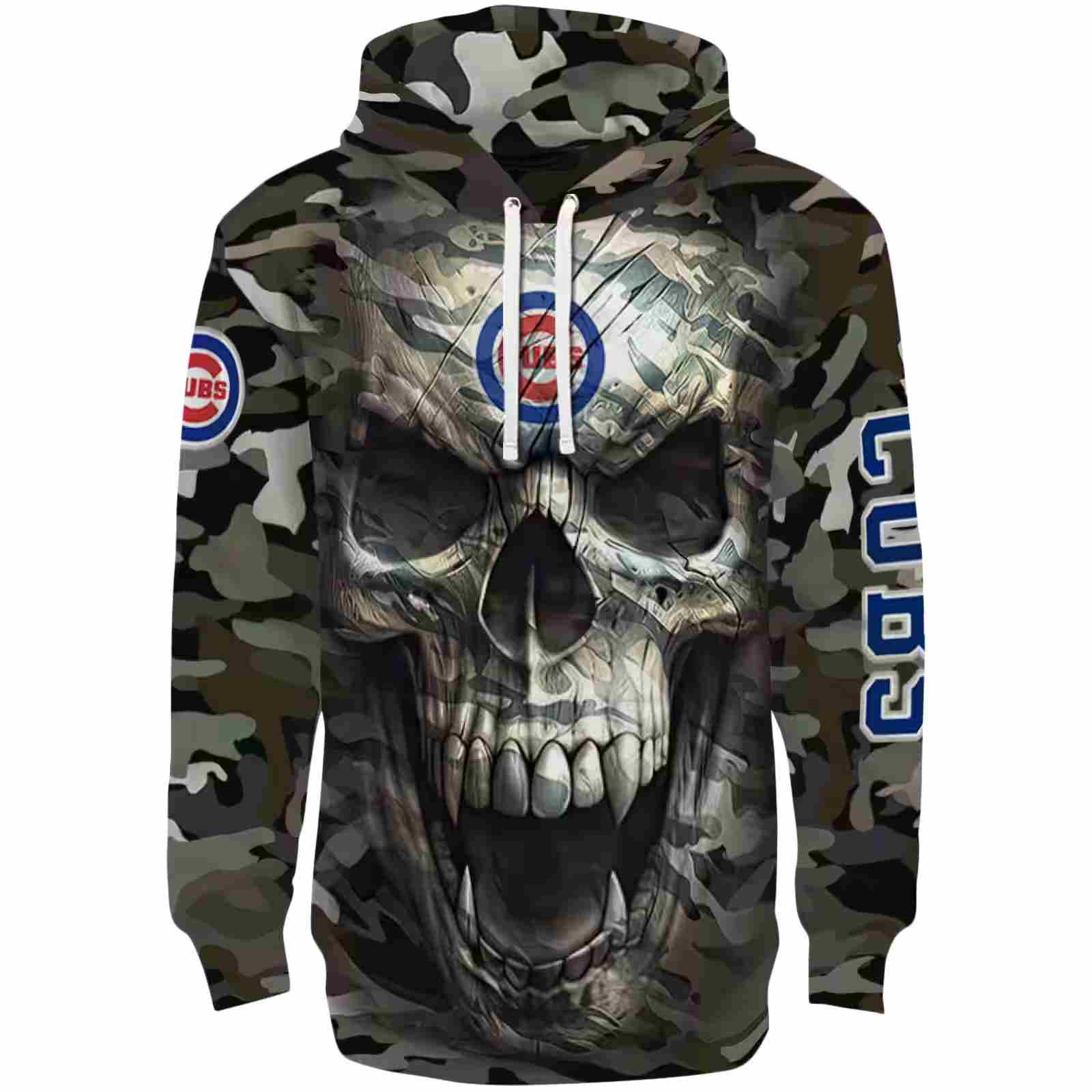 Personalized Chicago Cubs Camo Skull Hoodie