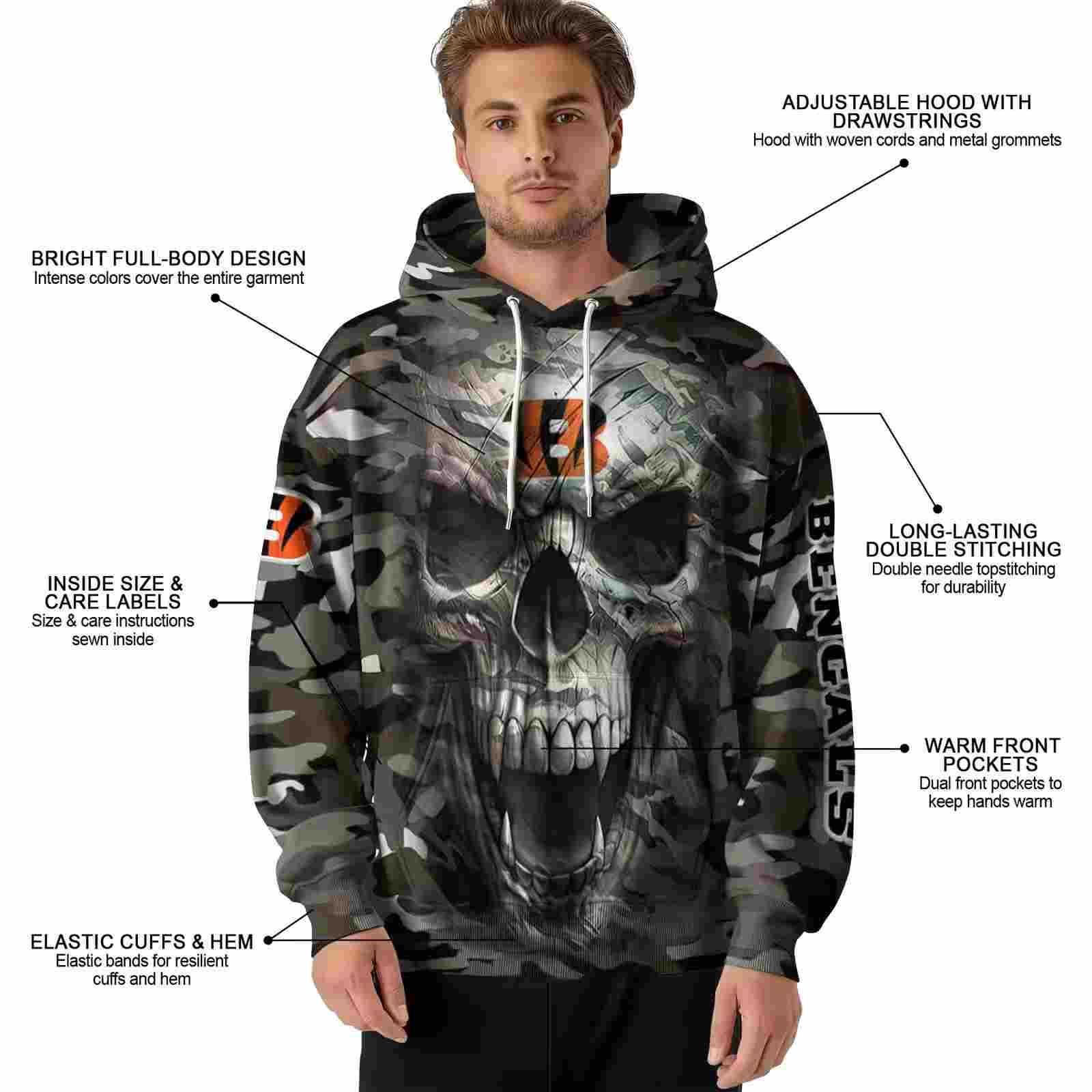 personalized cincinnati bengals camo skull hoodie latest model