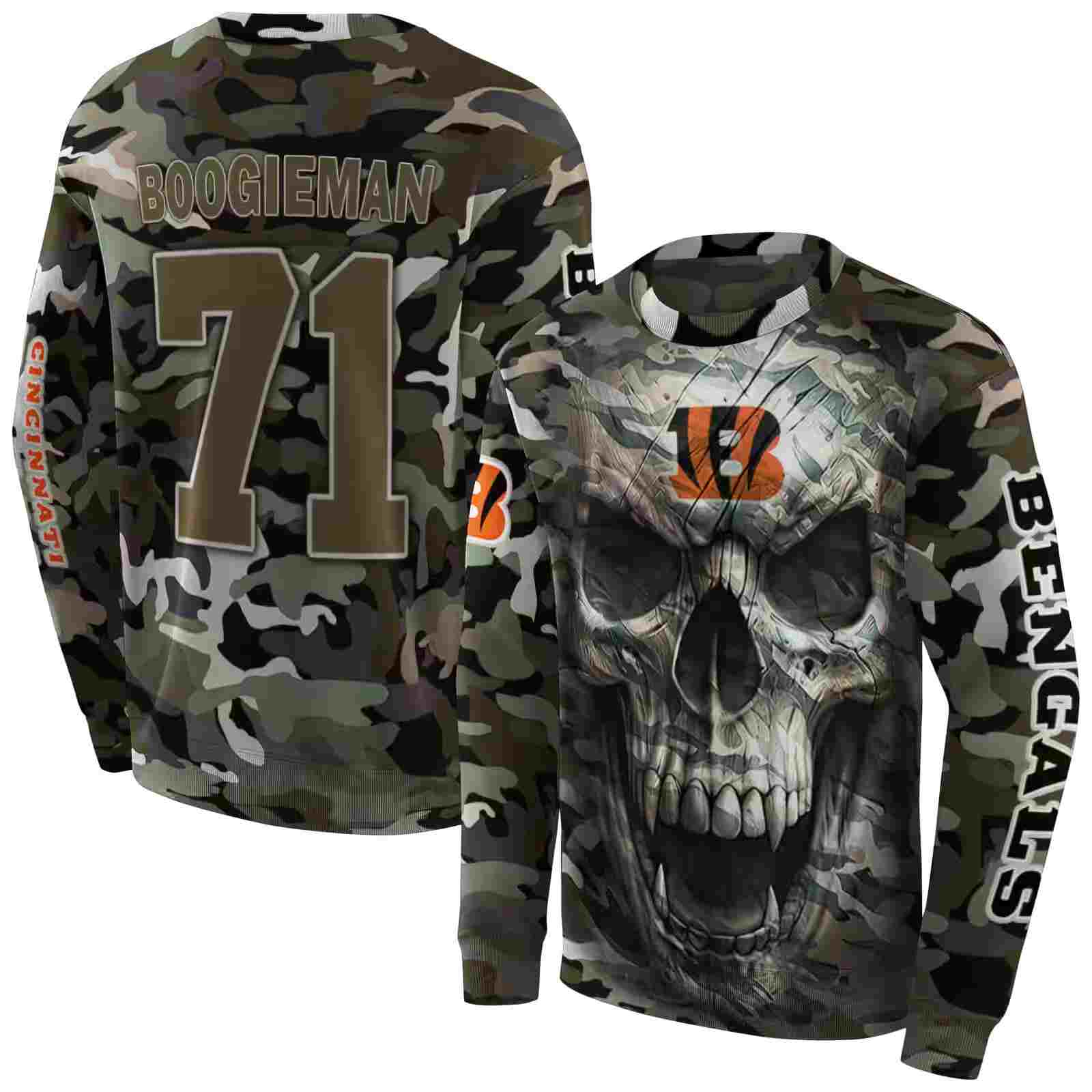 personalized cincinnati bengals camo skull hoodie premium grade