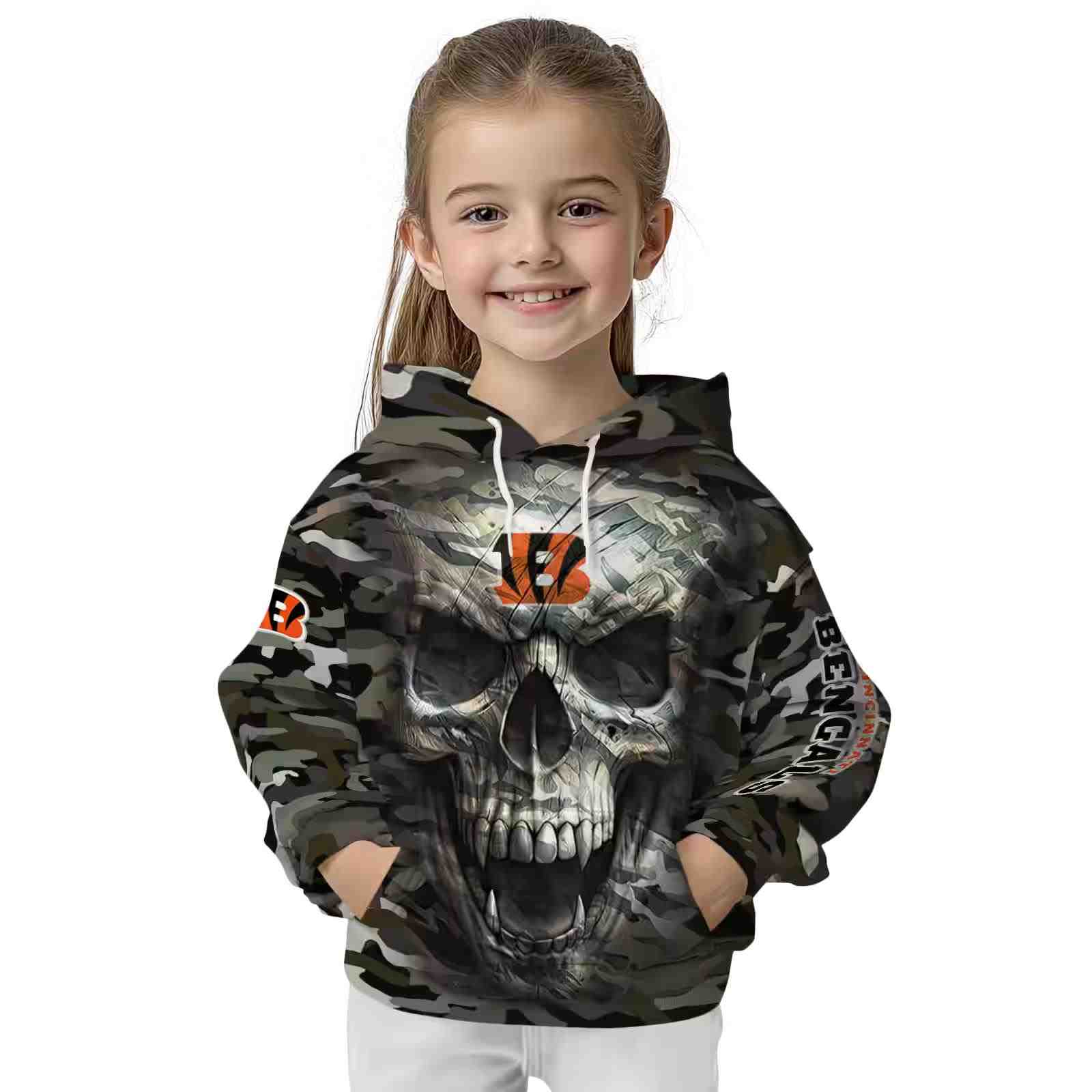 personalized cincinnati bengals camo skull hoodie top rated