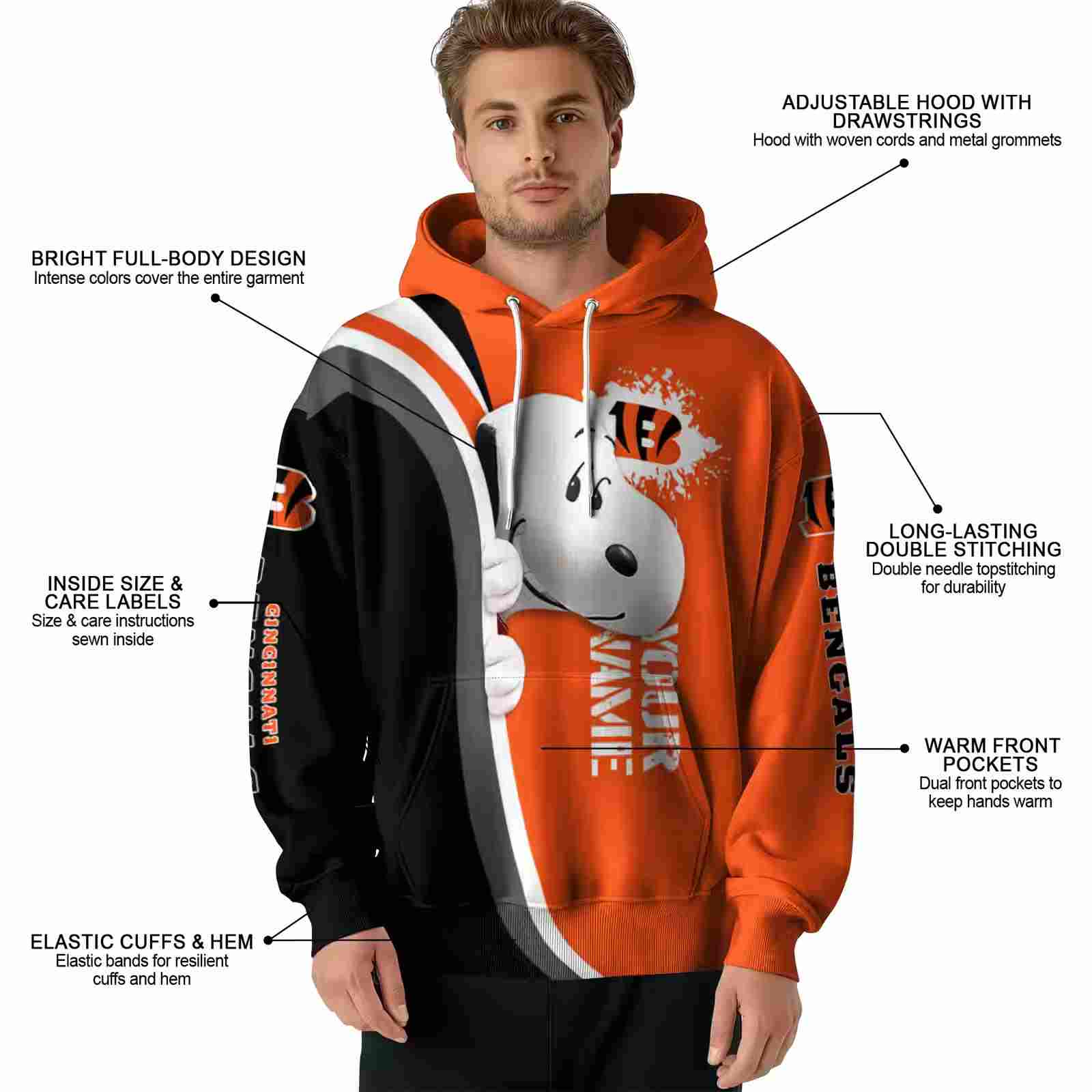 personalized cincinnati bengals peeking snoopy orange hoodie latest model