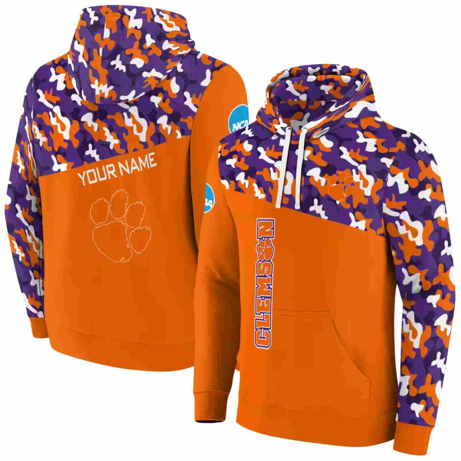 personalized clemson tigers camo pattern orange hoodie fashion forward