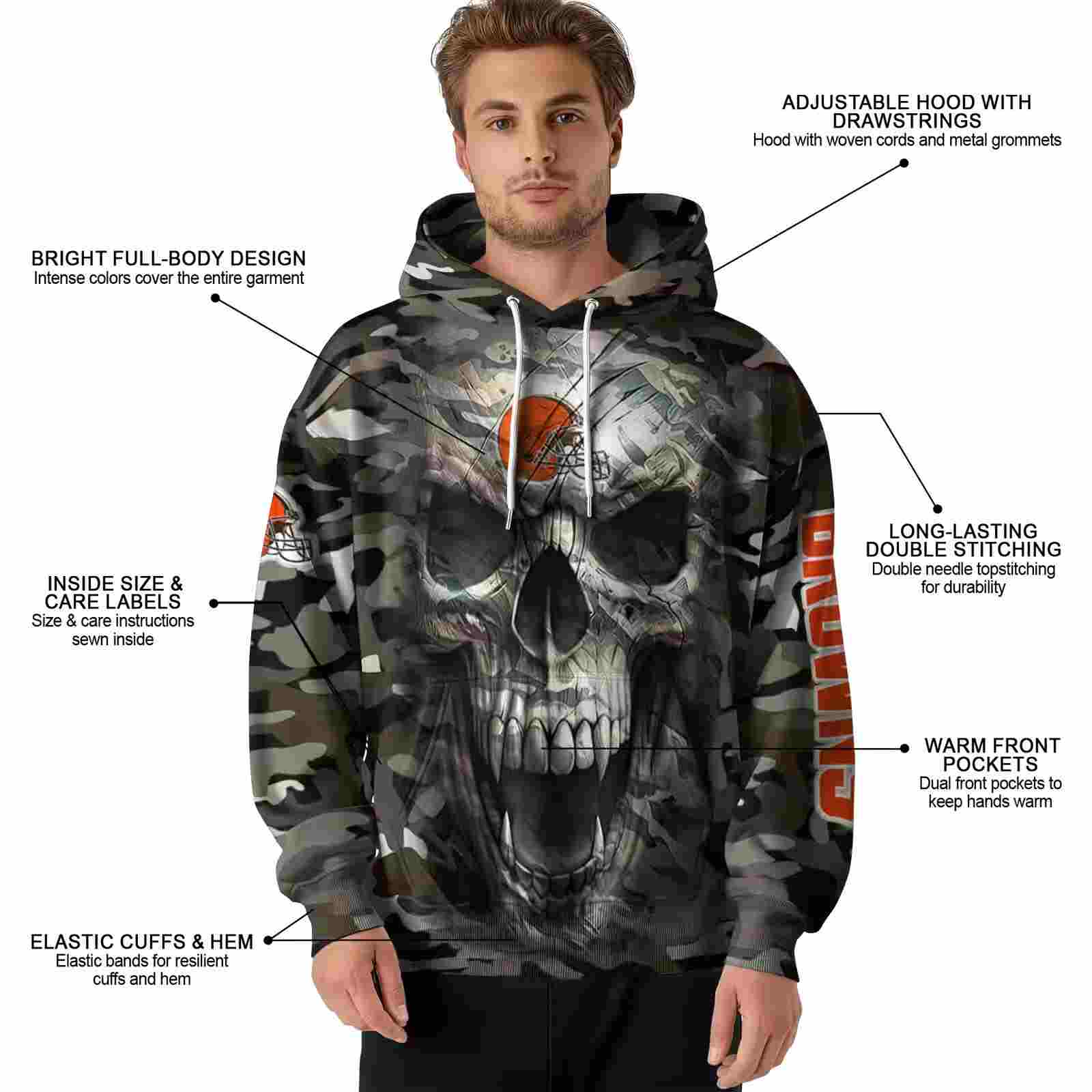 personalized cleveland browns camo skull hoodie latest model